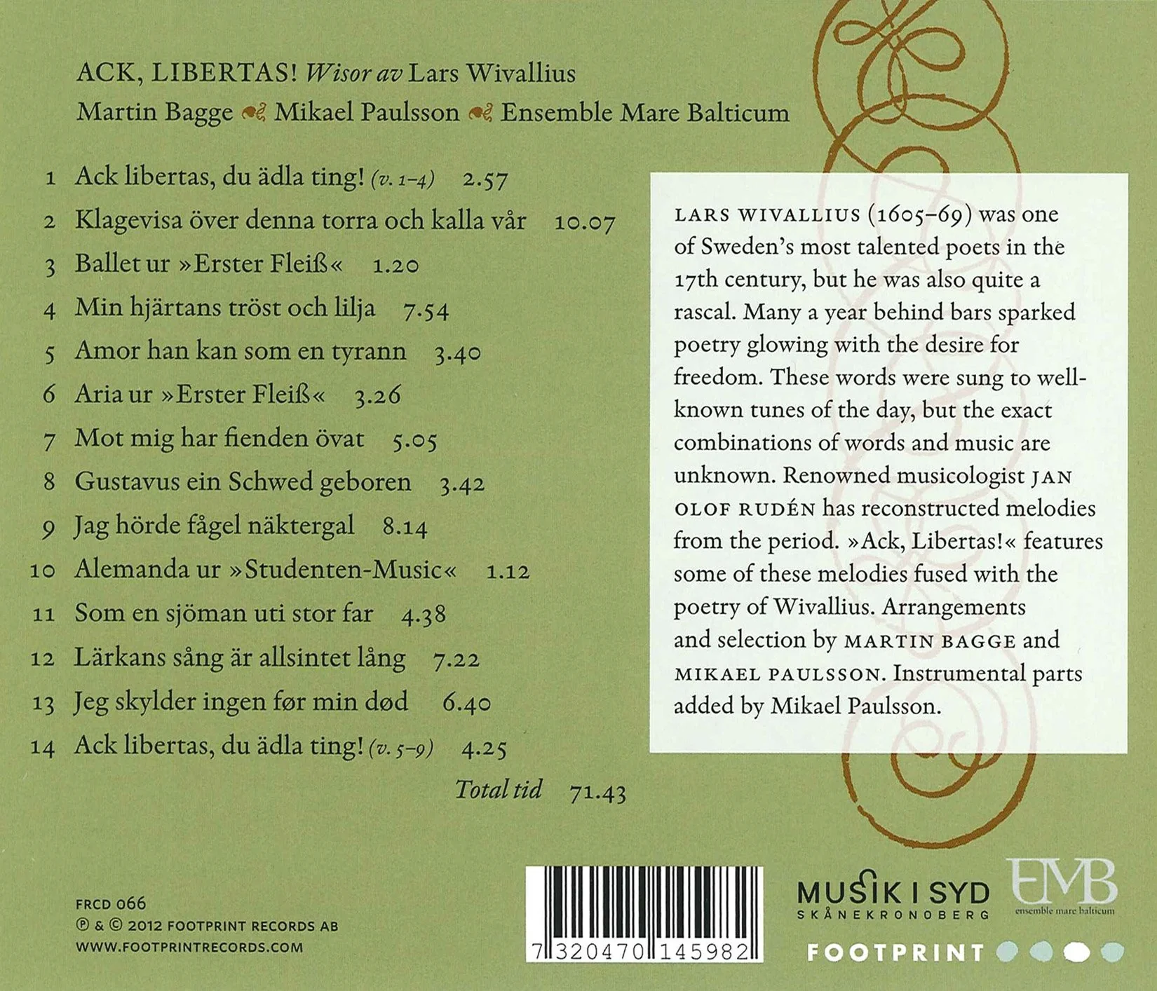 Ack, Libertas!: Songs from the 17th century with lyrics by L - Image 2