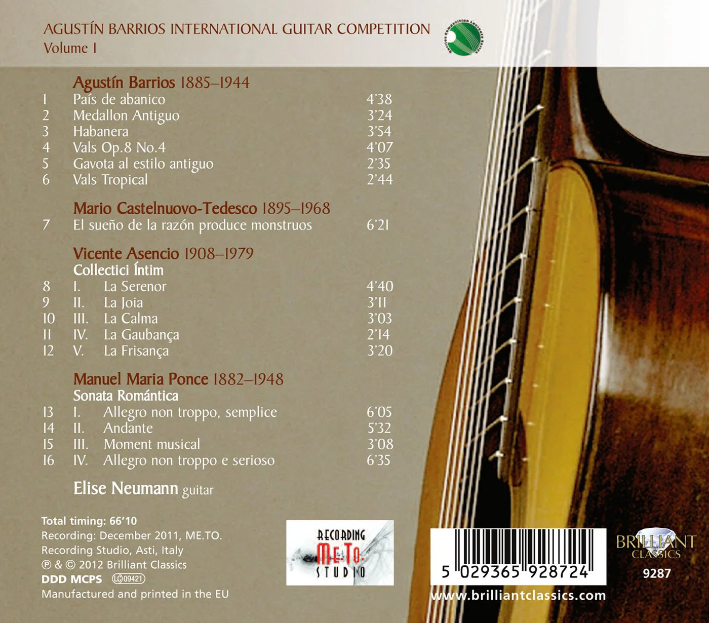 Agustín Barrios International Guitar Competition, Vol. 1 - Image 2