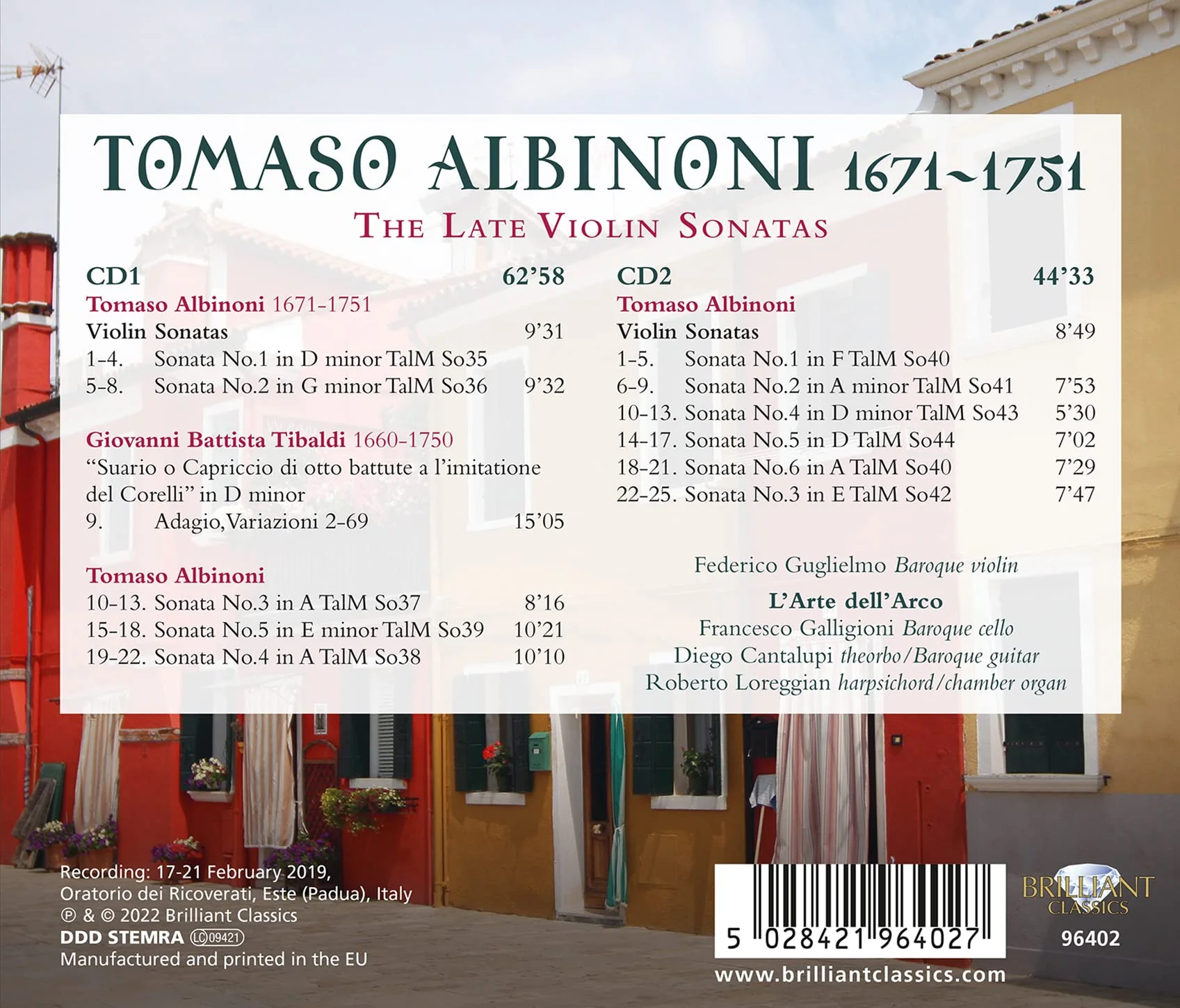 Albinoni: The Late Violin Sonatas / Guglielmo, L'Arte dell'Arco - Image 2