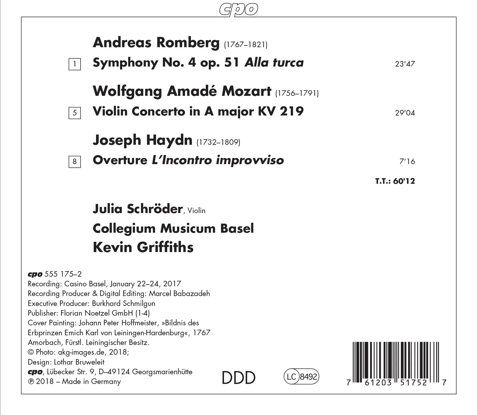 Alla turca: Orchestral Works by Romberg, Mozart & Haydn / Griffiths, Collegium Musicum Basel - Image 2