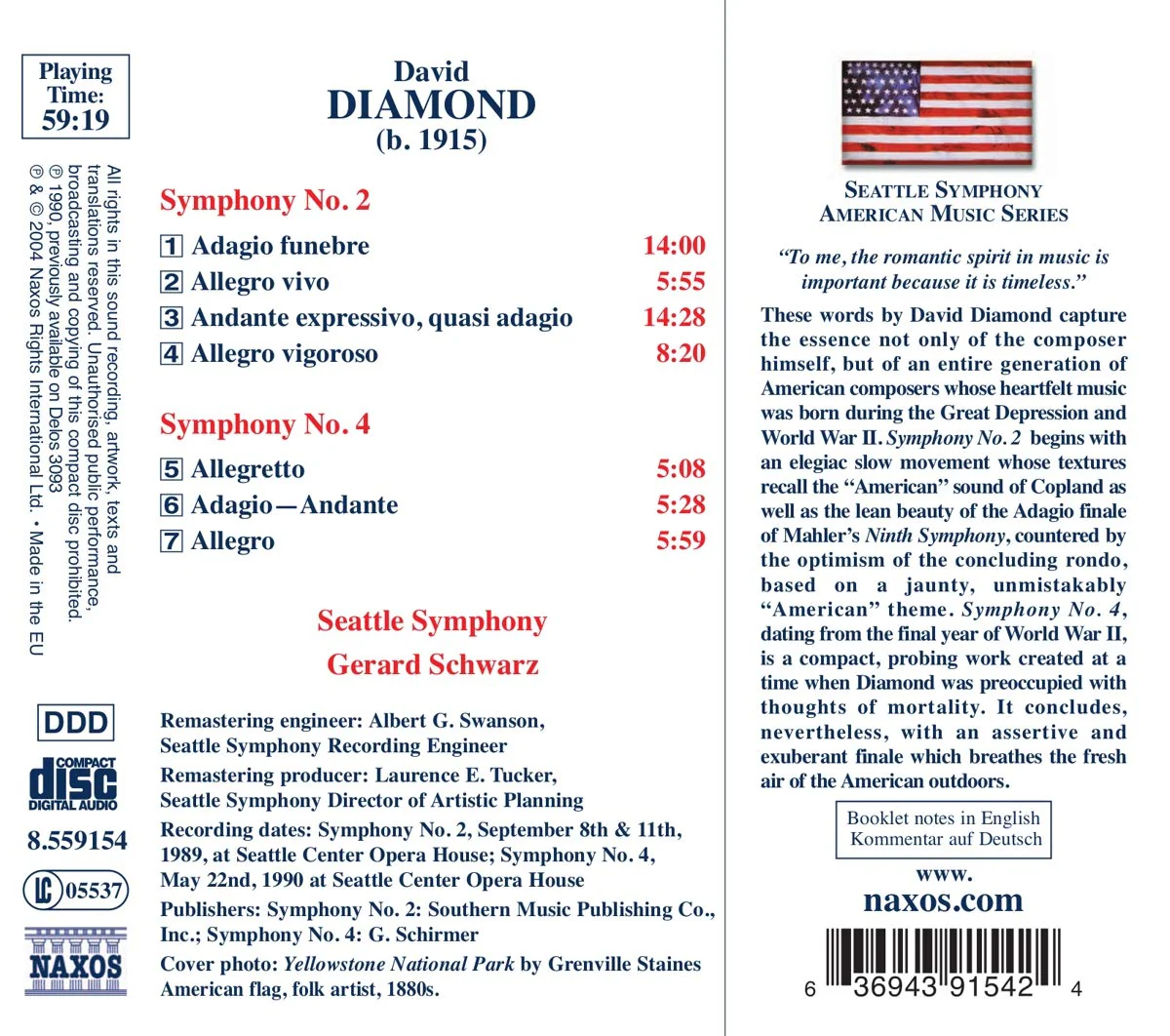 Diamond: Symphonies Nos. 2 & 4 / Schwartz, Seattle Symphony - Image 2