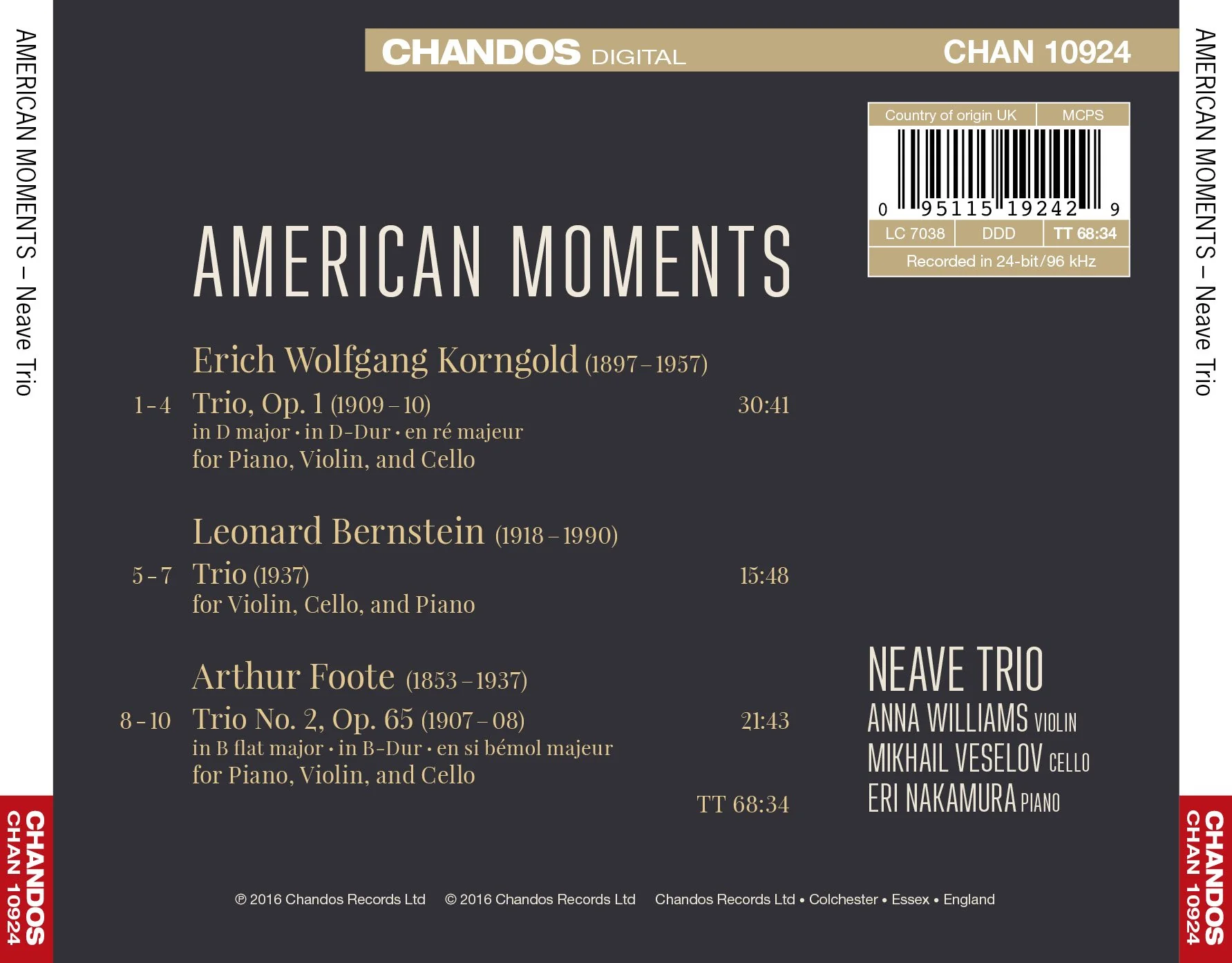 American Moments - Music of Foote, Bernstein & Korngold / Neave Trio - Image 2