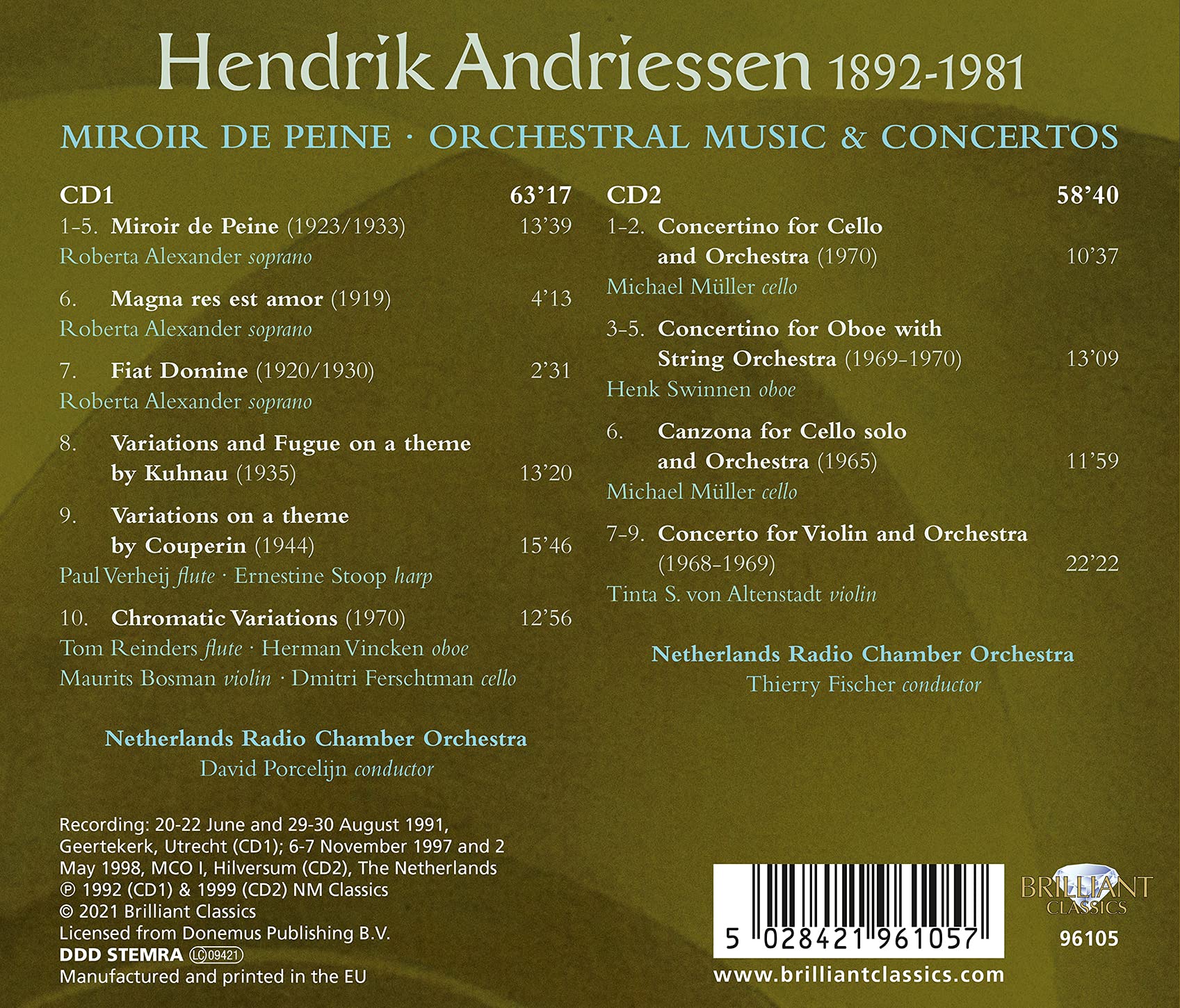Andriessen: Miroir de Peine / Alexander, Porcelijn, Fischer, Netherlands Radio Chamber Orchestra - Image 2