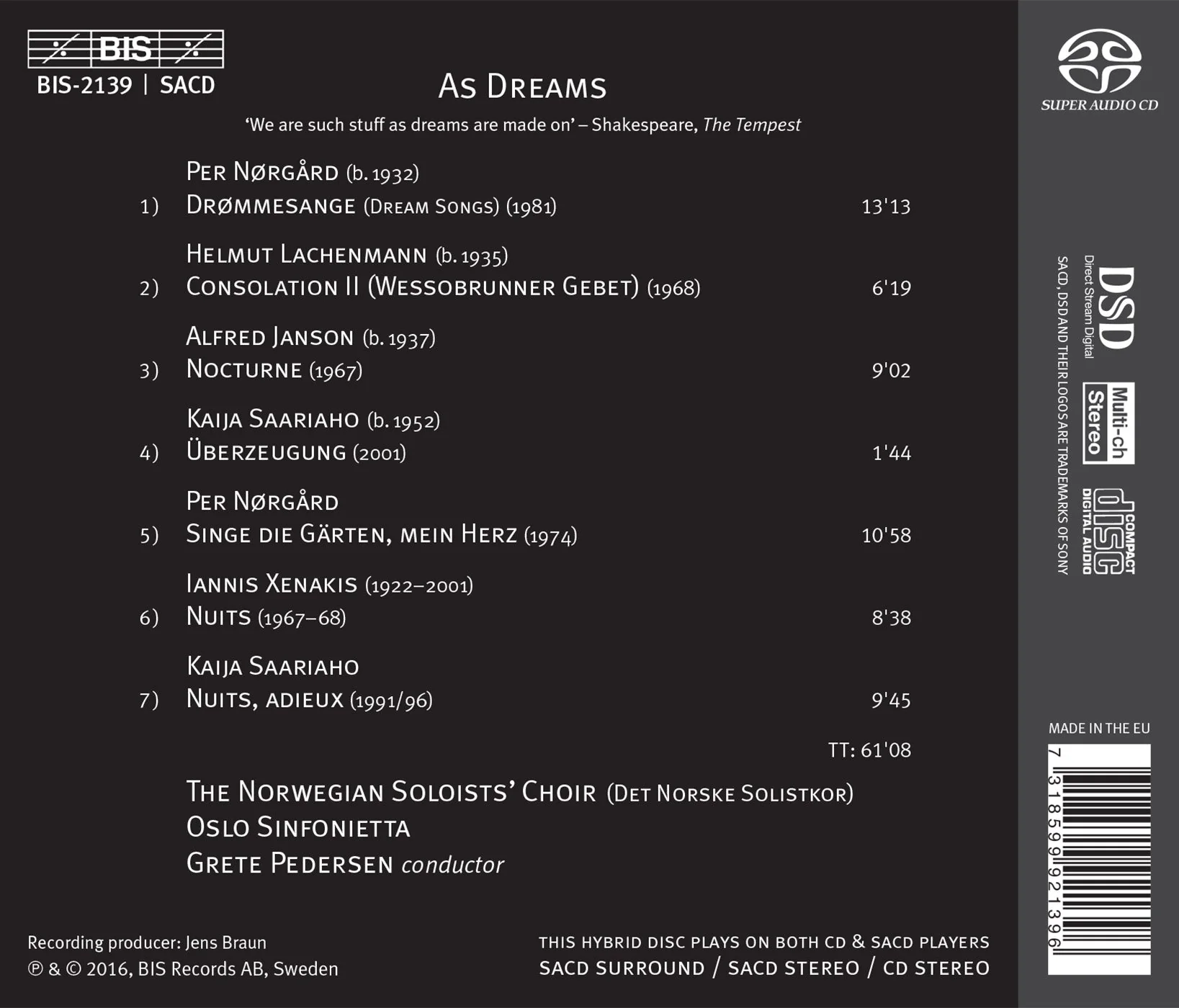 As Dreams / Pedersen, Oslo Sinfonietta, Norwegian Soloists' Choir - Image 2