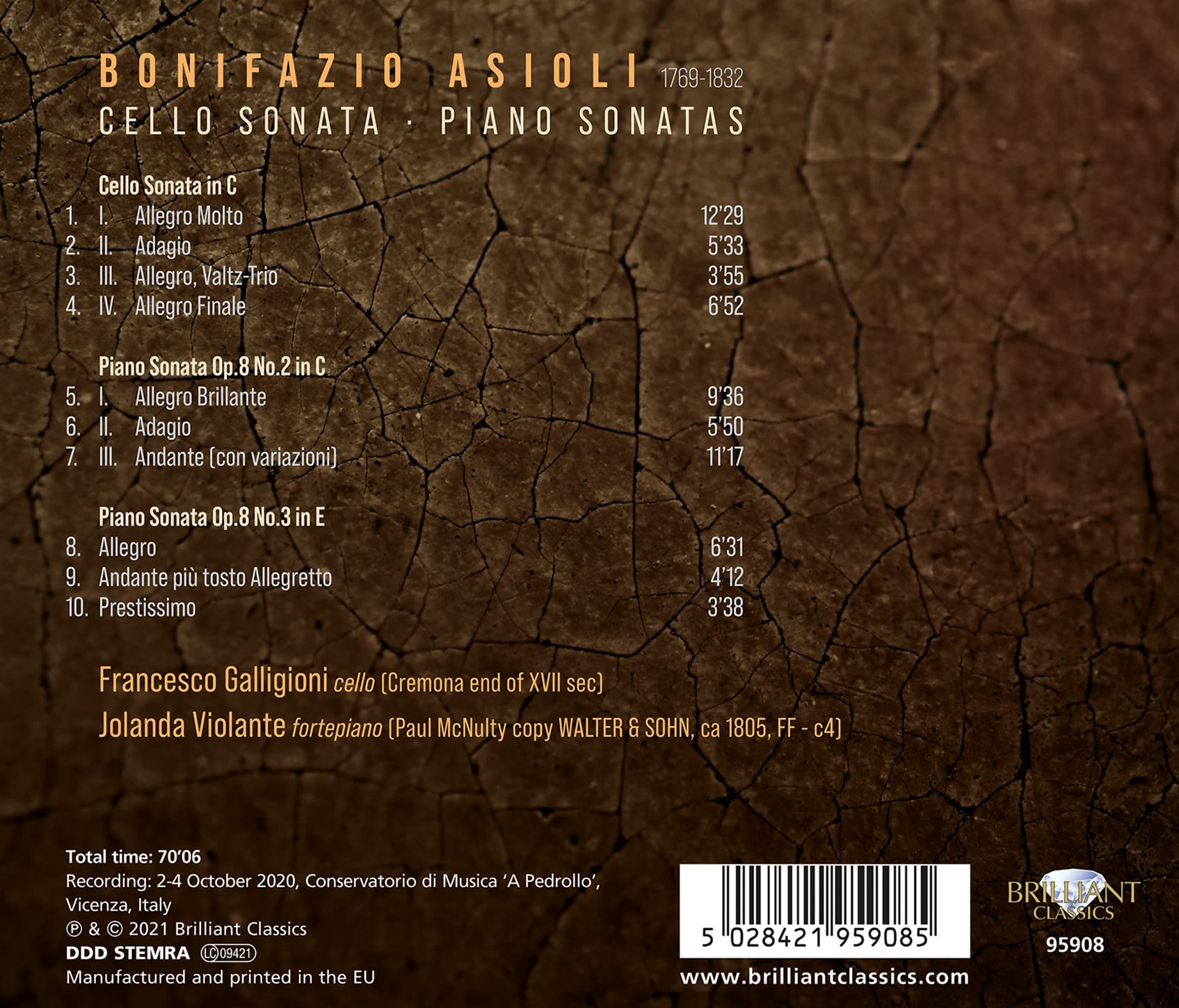 Asioli: Sonatas for Cello and Piano / Galligioni, Violante - Image 2