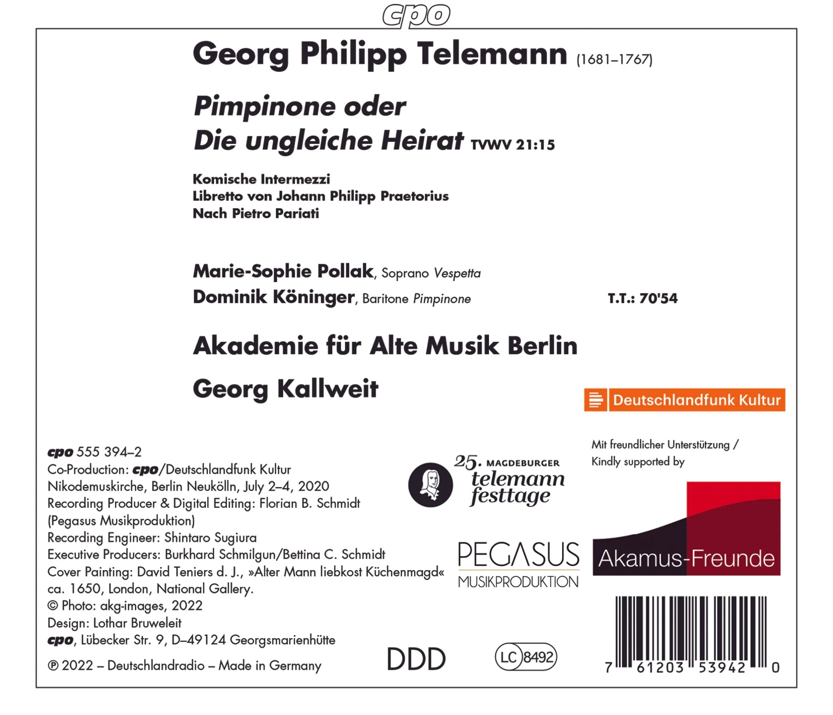 Telemann: Pimpinone oder Die ungleiche Heirat / Kallweit, Academy for Early Music Berlin - Image 2