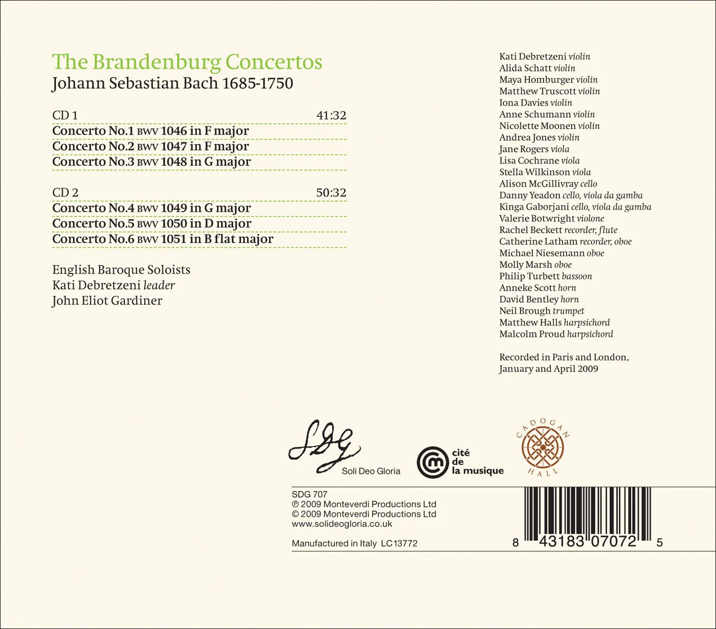 Bach: Brandenburg Concertos / John Eliot Gardiner, English Baroque Soloists - Image 2