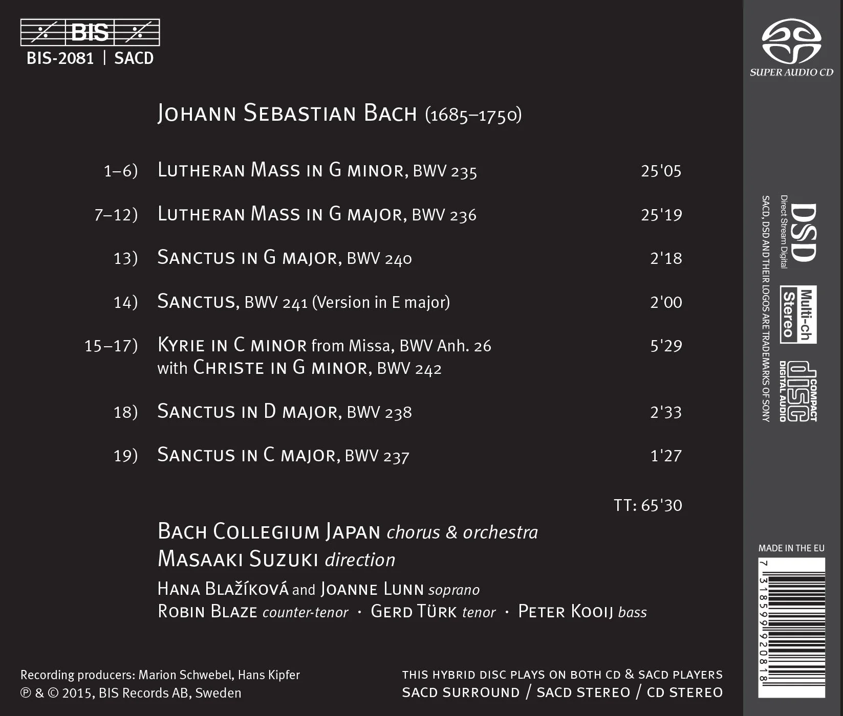 Bach: Lutheran Masses, Vol. 1 / Suzuki, Bach Collegium Japan - Image 2
