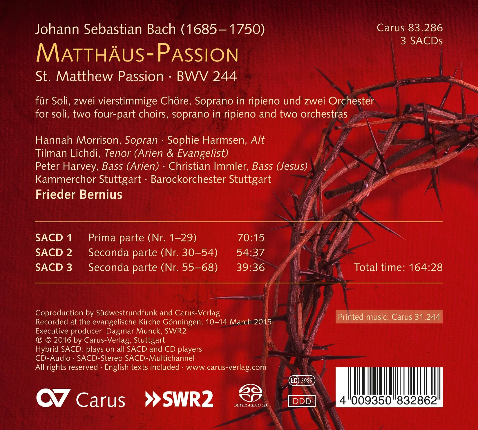 Bach: Matthaus-Passion / Bernius [Limited Deluxe Edition] - Image 2