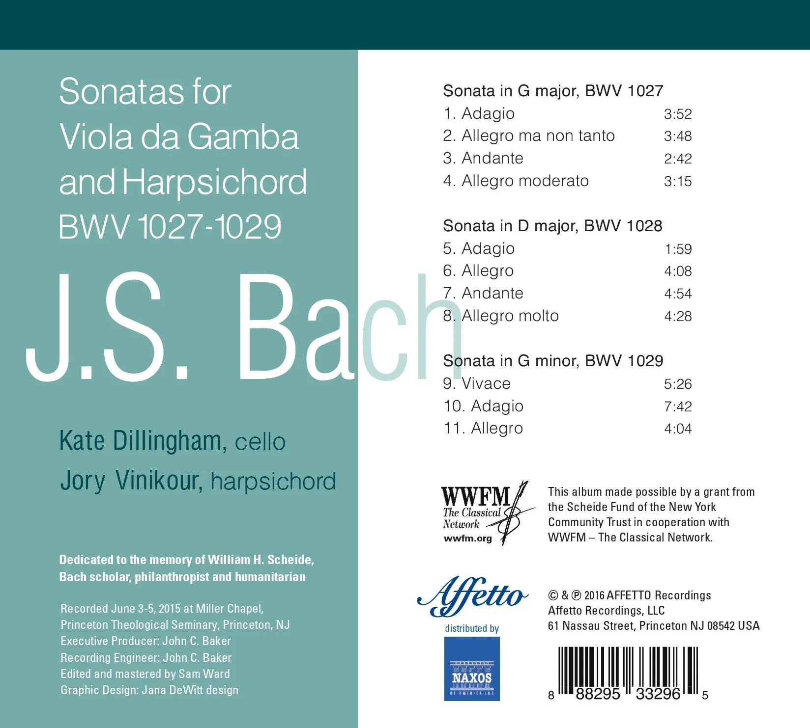 Bach: Sonatas for Viola da Gamba & Harpsichord, BWV 1027-1029 / Dillingham, Vinikour - Image 2