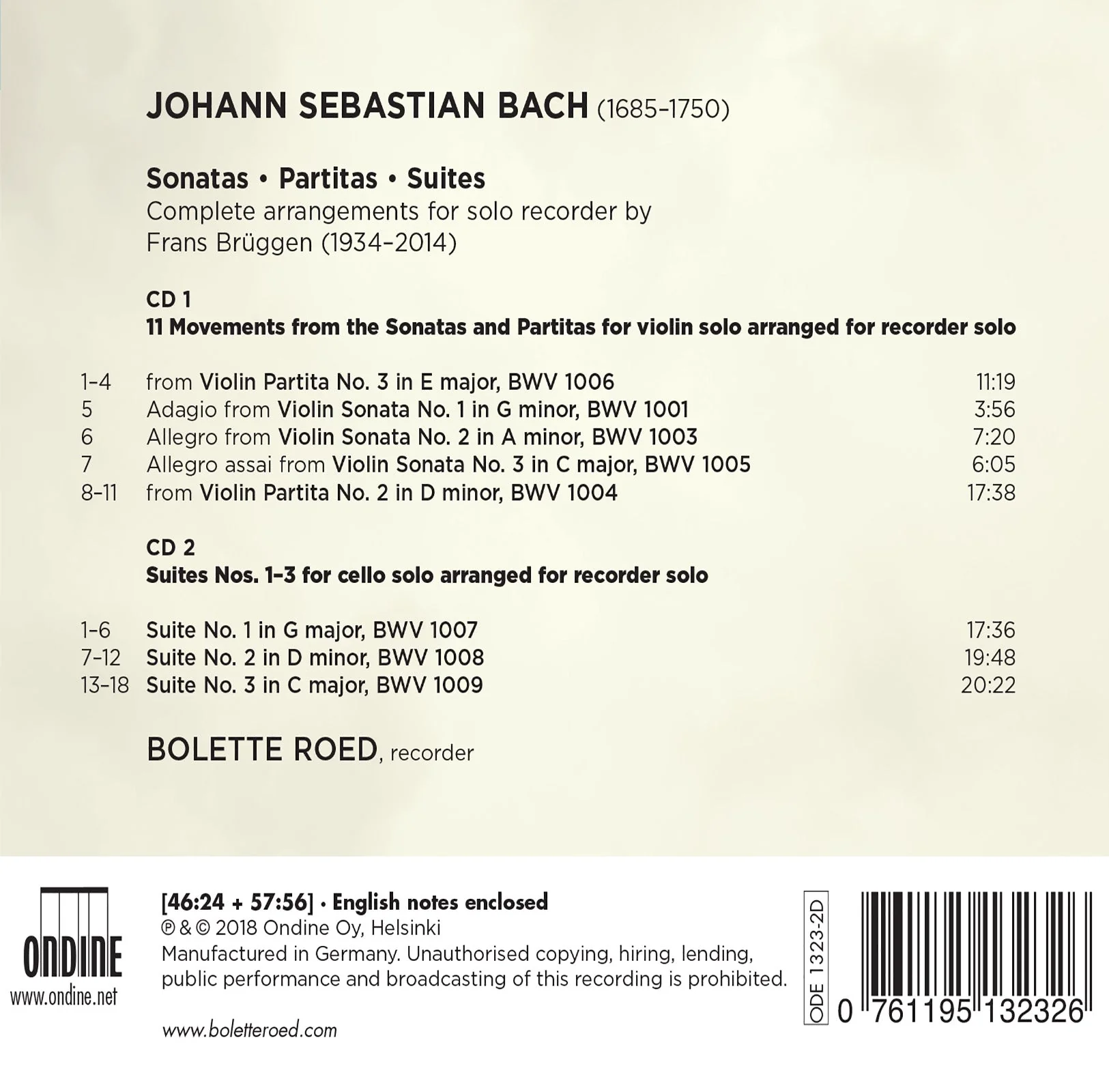 Bach: Sonatas, Partitas & Suites / Roed - Image 2