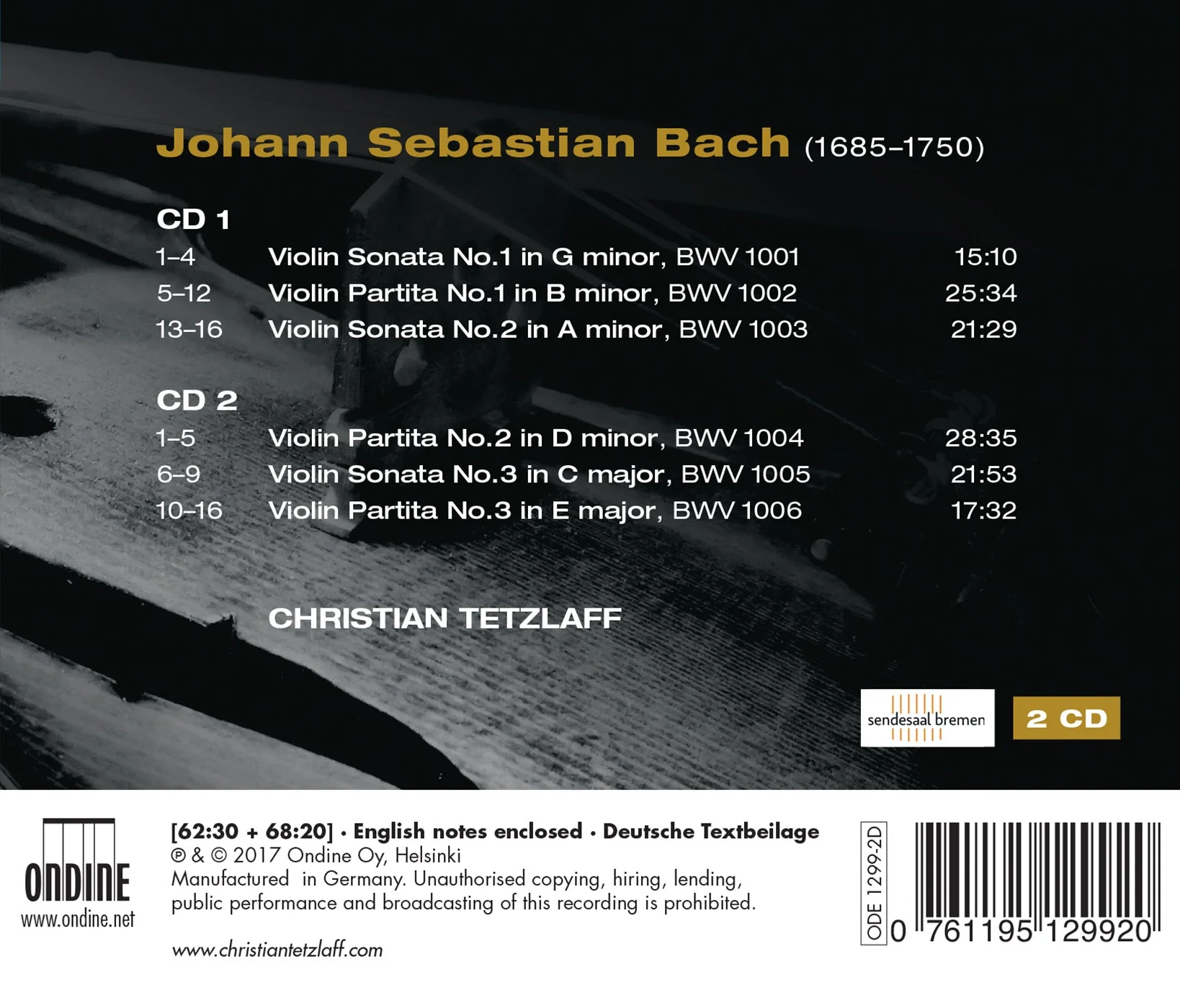 Bach: Sonatas & Partitas / Christian Tetzlaff - Image 2