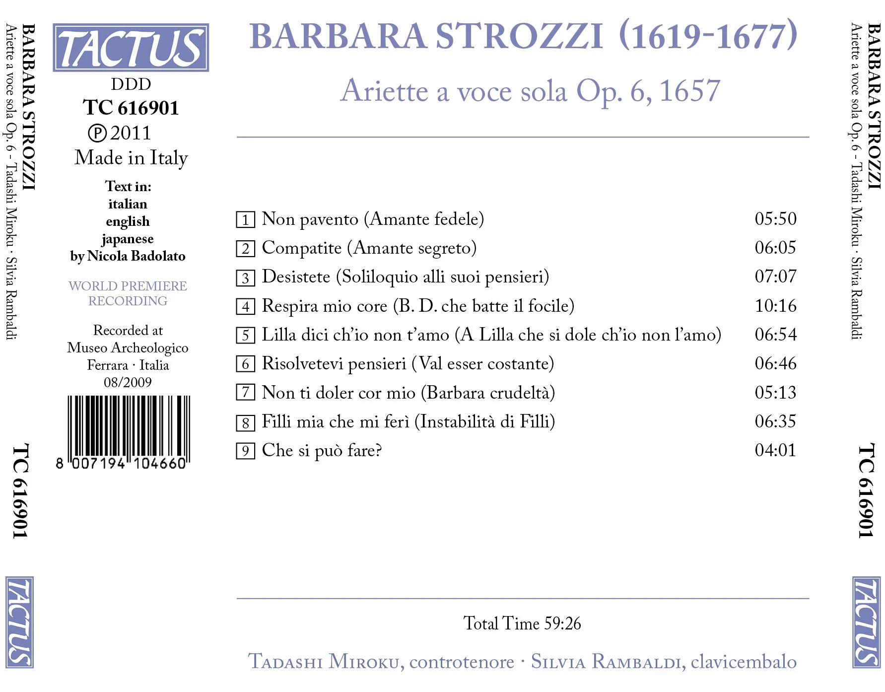 Barbara Strozzi: Ariette a voce sola, Op. 6 / Miroku, Rambaldi - Image 2