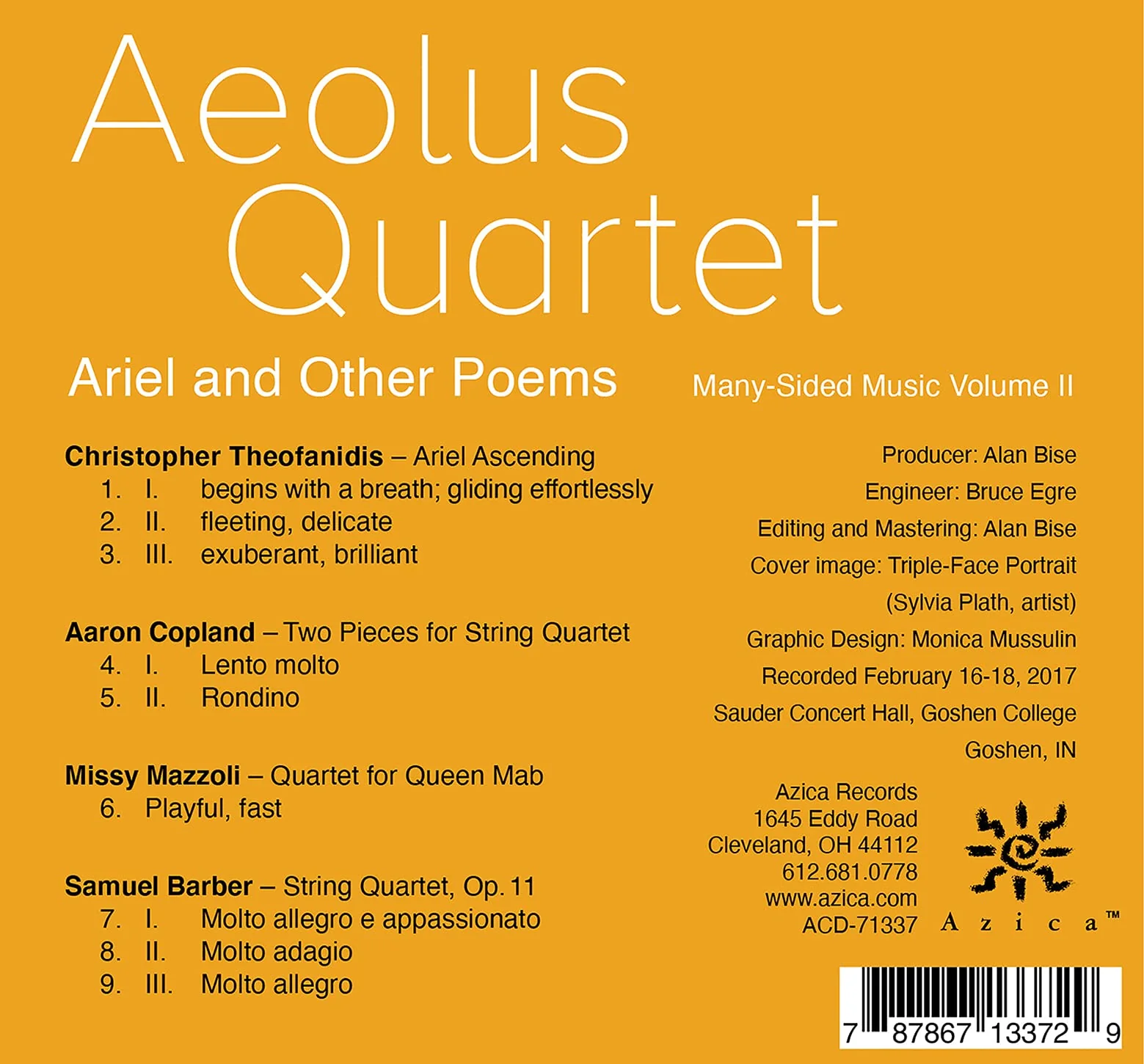 Barber, Copland: Many-Sided Music, Vol. 2, Ariel and Other Poems / Aeolus Quartet - Image 2