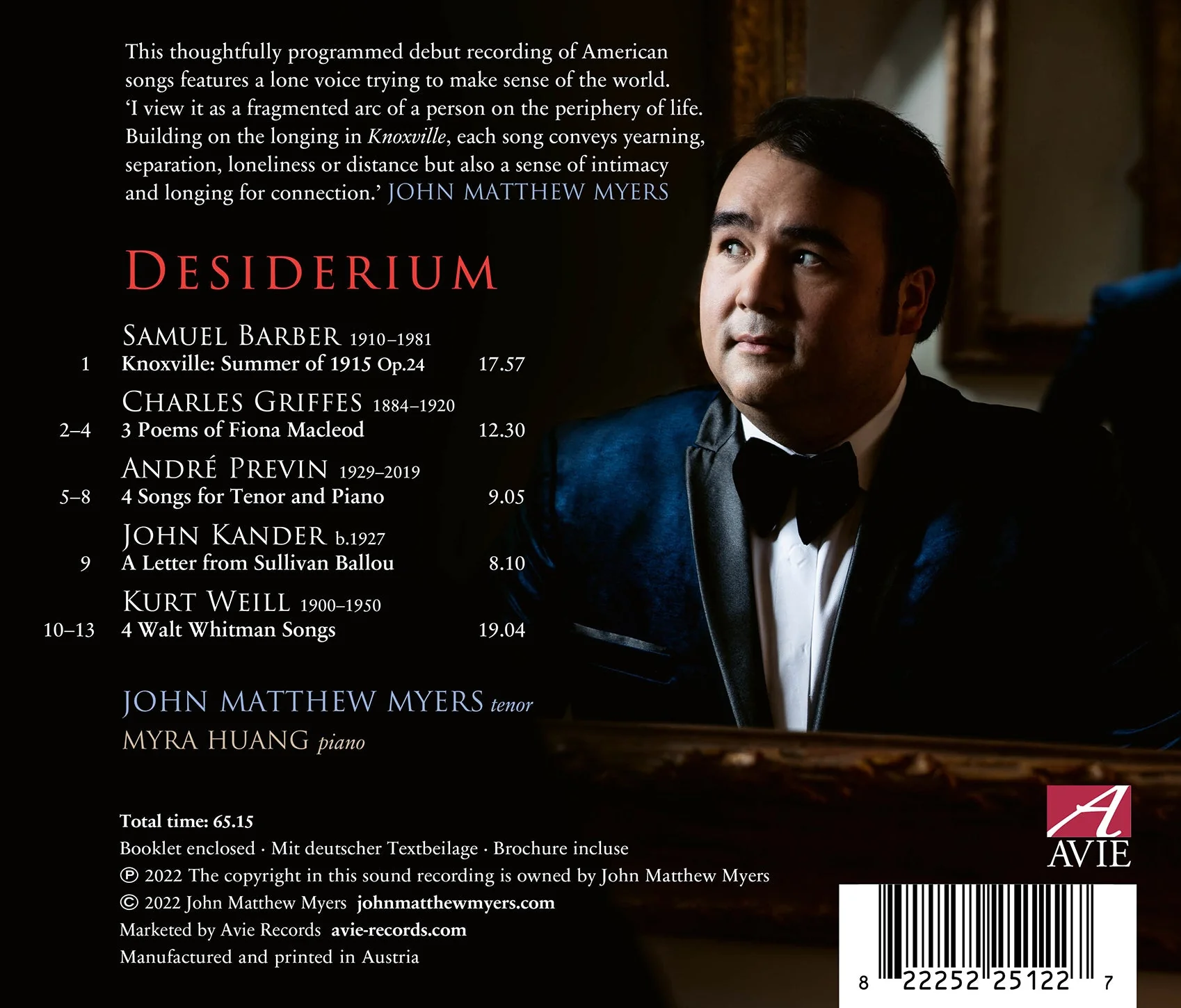 Desiderium - Barber, Griffes, Previn, Kander & Weill / Myers, Myra Huang - Image 2