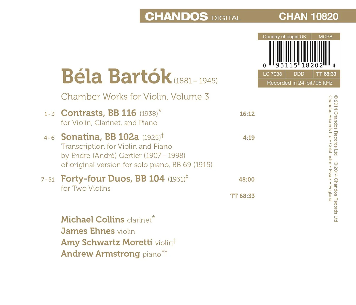 Bartok: Chamber Works for Violin Vol 3 / Ehnes - Image 2