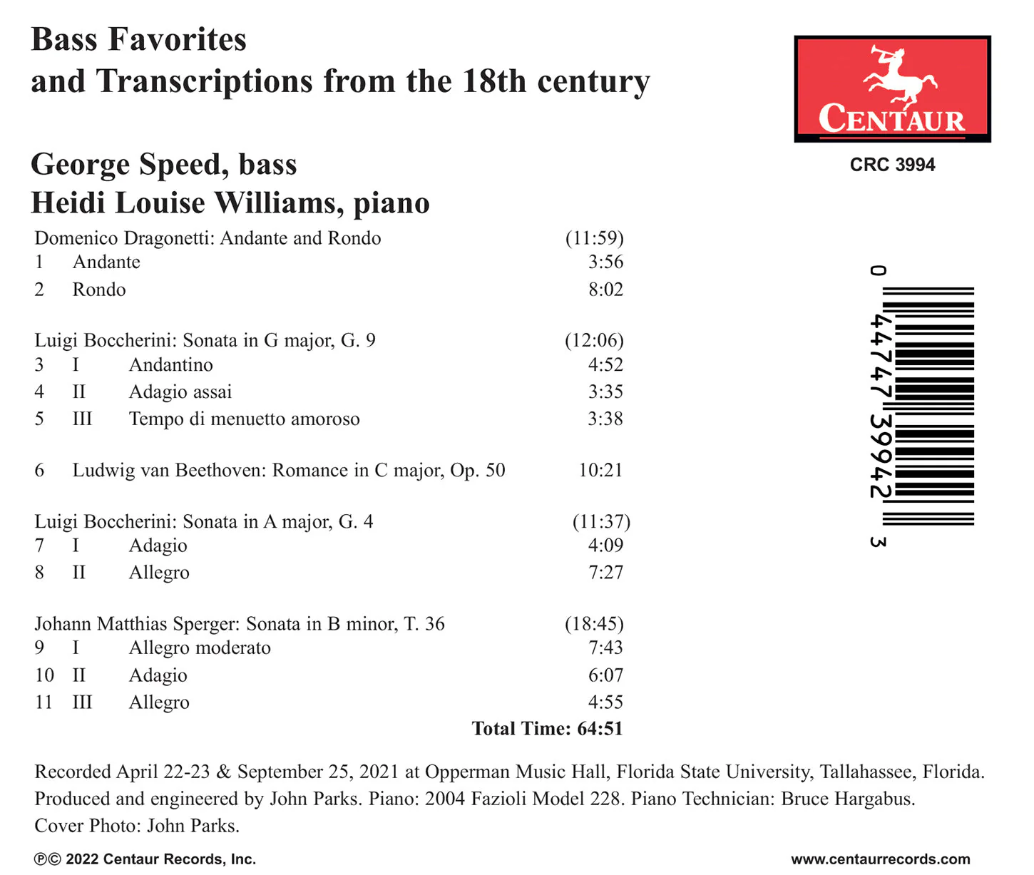 Bass Favorites & Transcriptions from the 18th Century / Speed, Williams - Image 2