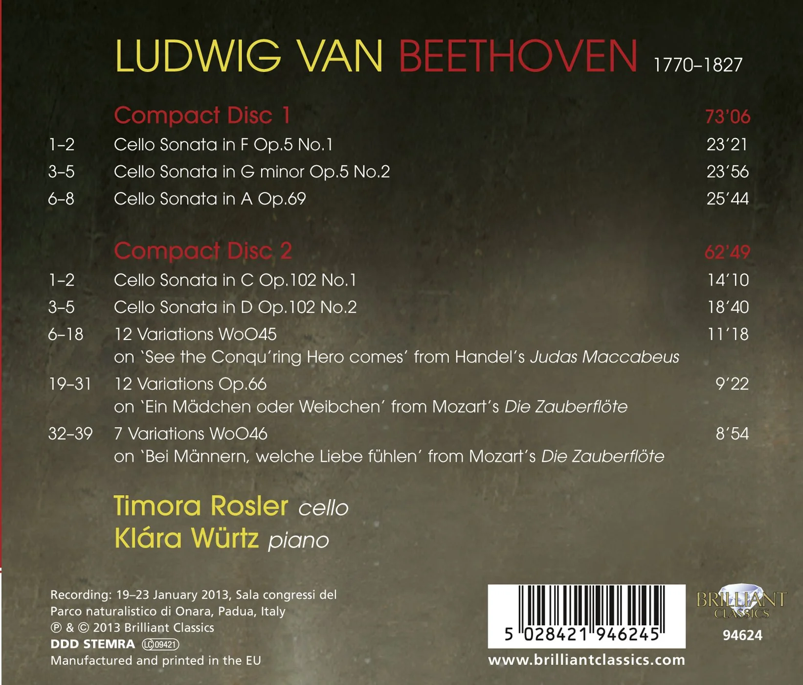 Beethoven: Cello Sonatas, Variations / Rosler, Wurtz - Image 2