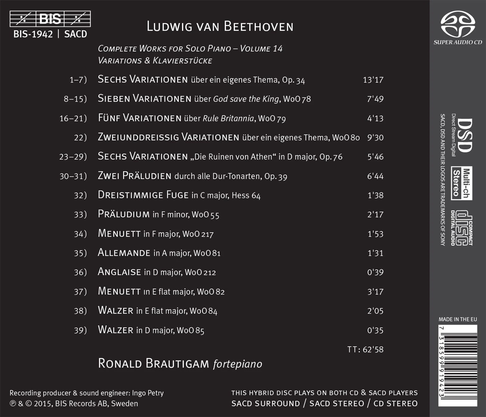 Beethoven: Complete Works For Solo Piano, Vol. 14 / Brautigam - Image 2