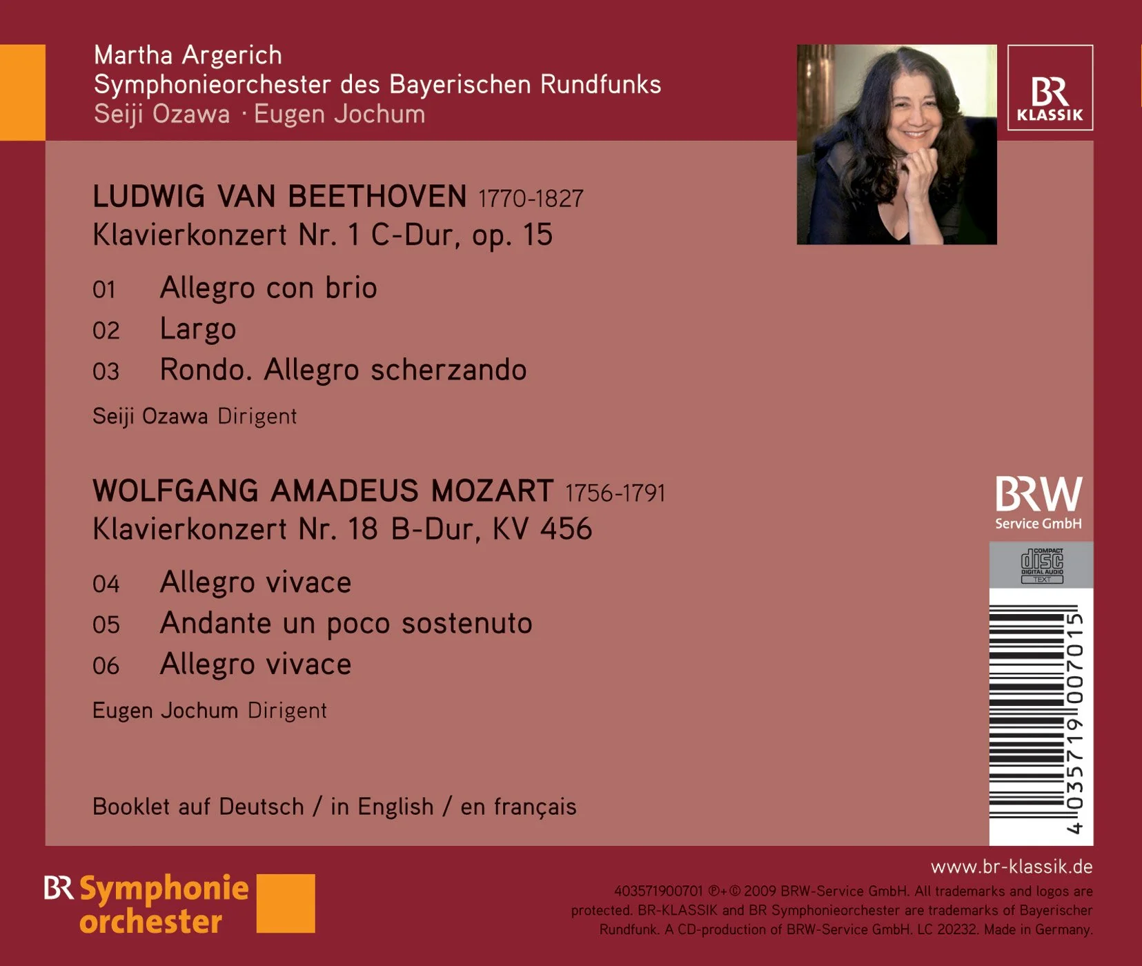 Beethoven, Mozart: Piano Concertos / Argerich, Ozawa, Jochum - Image 2