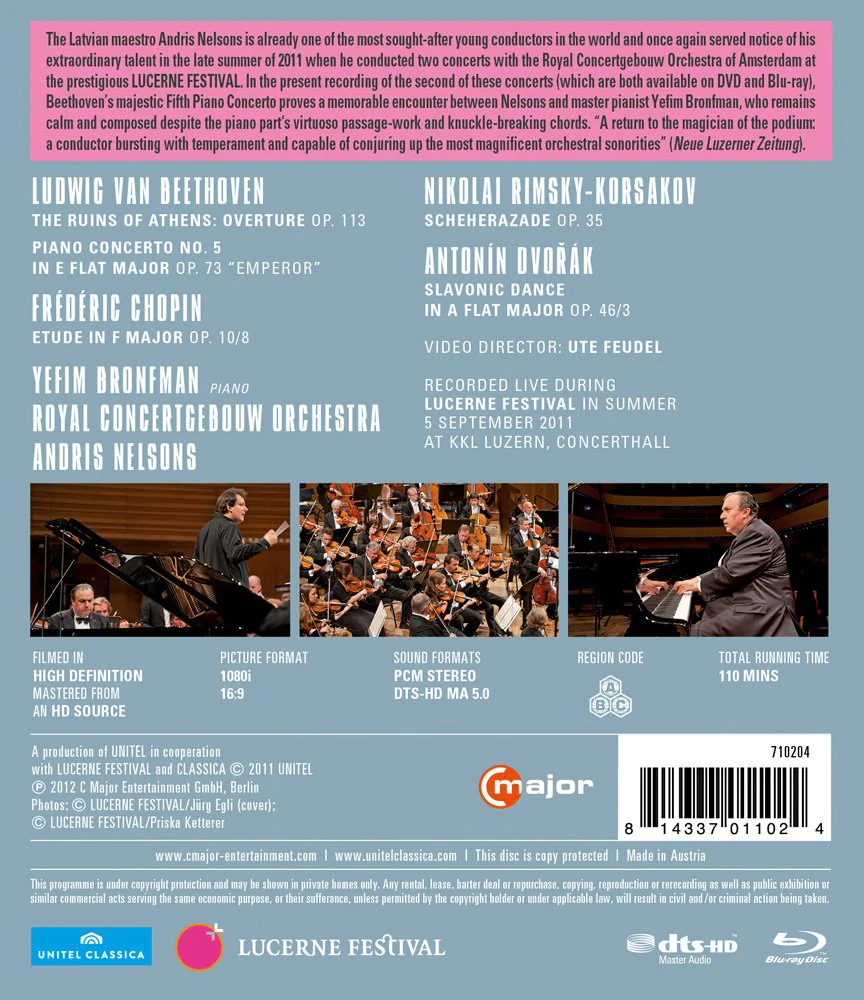 Beethoven: Piano Concerto No 5; Rimsky-korsakov: Scheherazade / Nelsons, Bronfman  [blu-ray] - Image 2