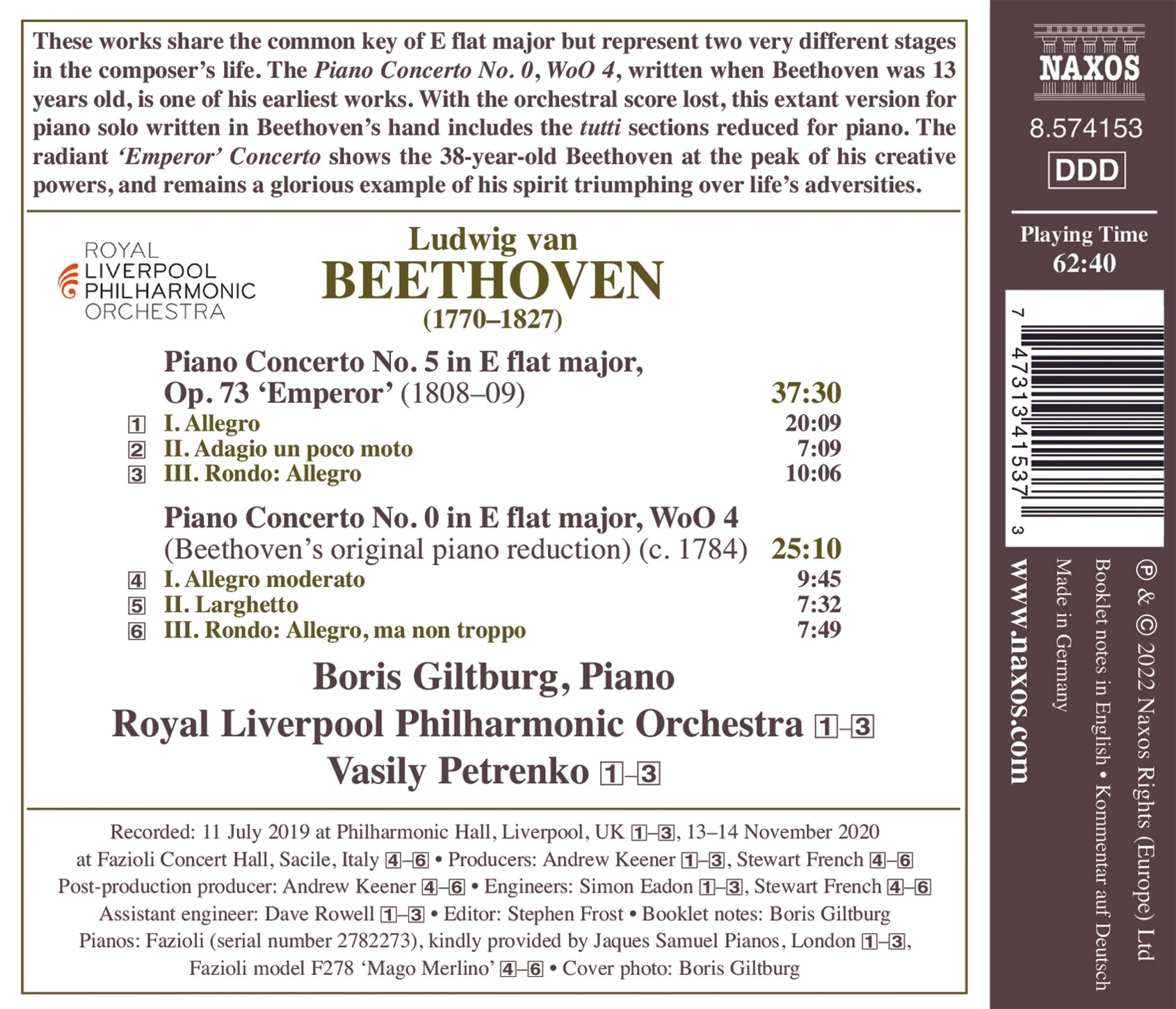 Beethoven: Piano Concertos Nos. 5 "Emperor" & 0 / Giltburg, V. Petrenko, RLPO - Image 2