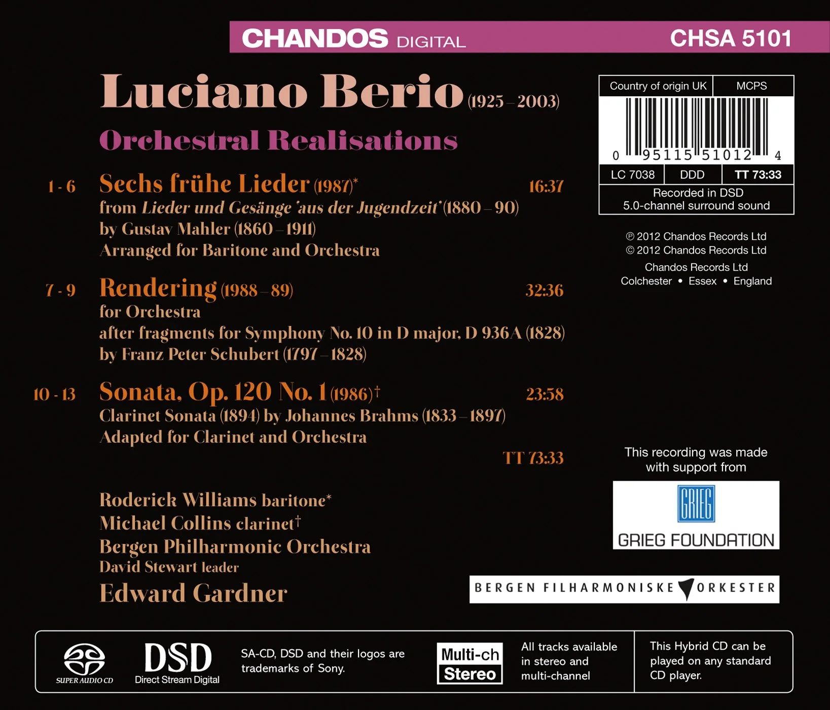 Berio: Orchestral Realisations - Schubert, Mahler, Brahms / Gardner, Bergen Philharmonic - Image 2