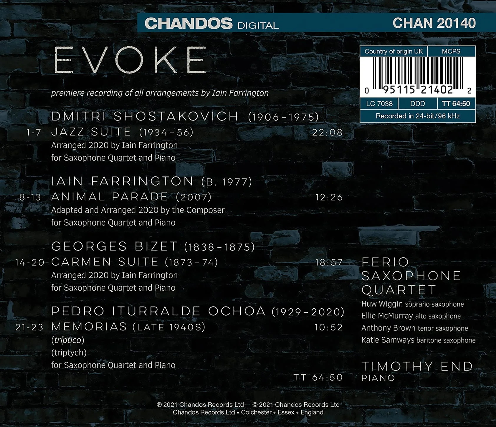 Bizet, Farrington, Shostakovich: Evoke / Ferio Saxophone Quartet, End - Image 2