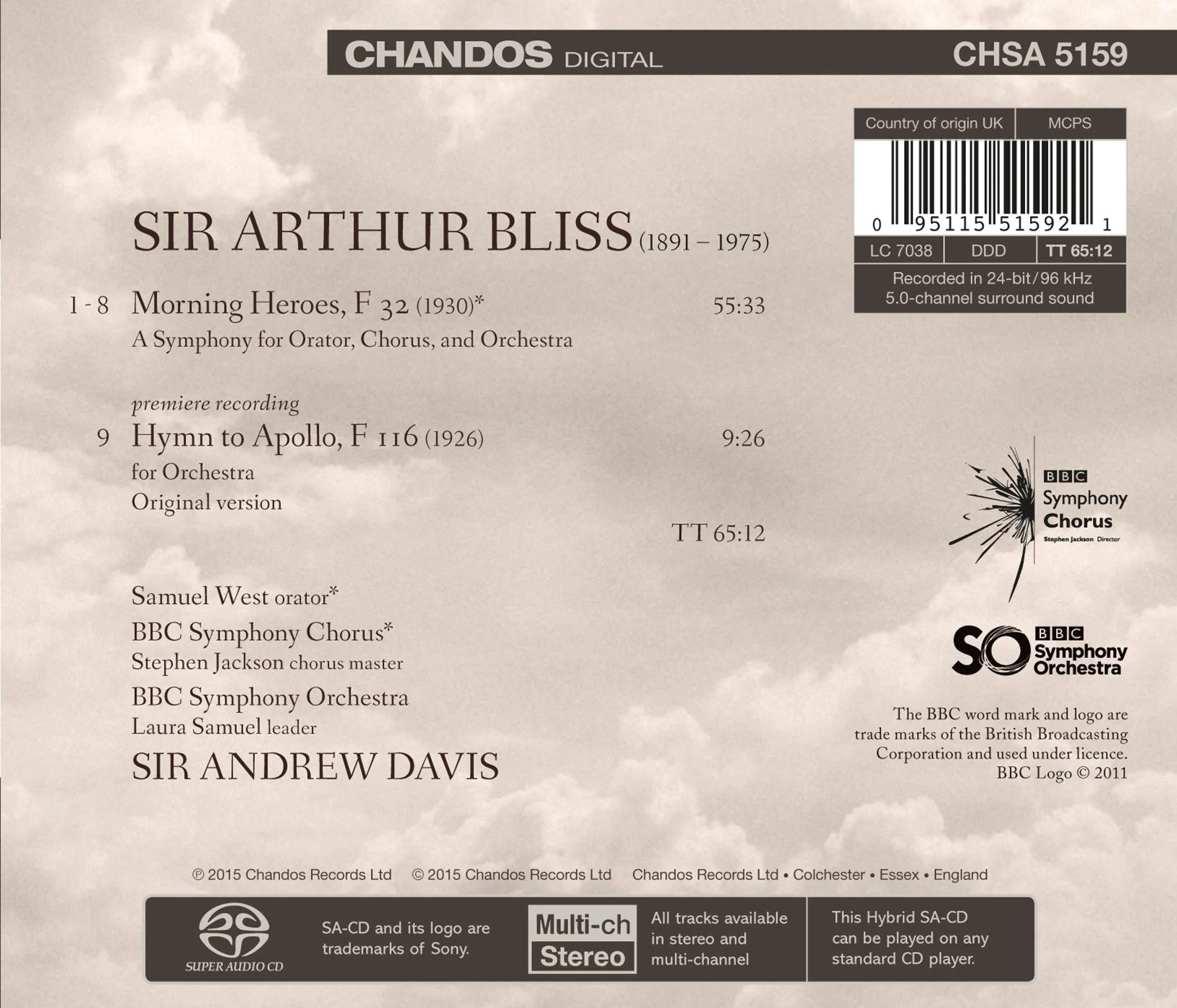 Bliss: Morning Heroes; Hymn for Apollo / Davis, BBC Symphony - Image 2