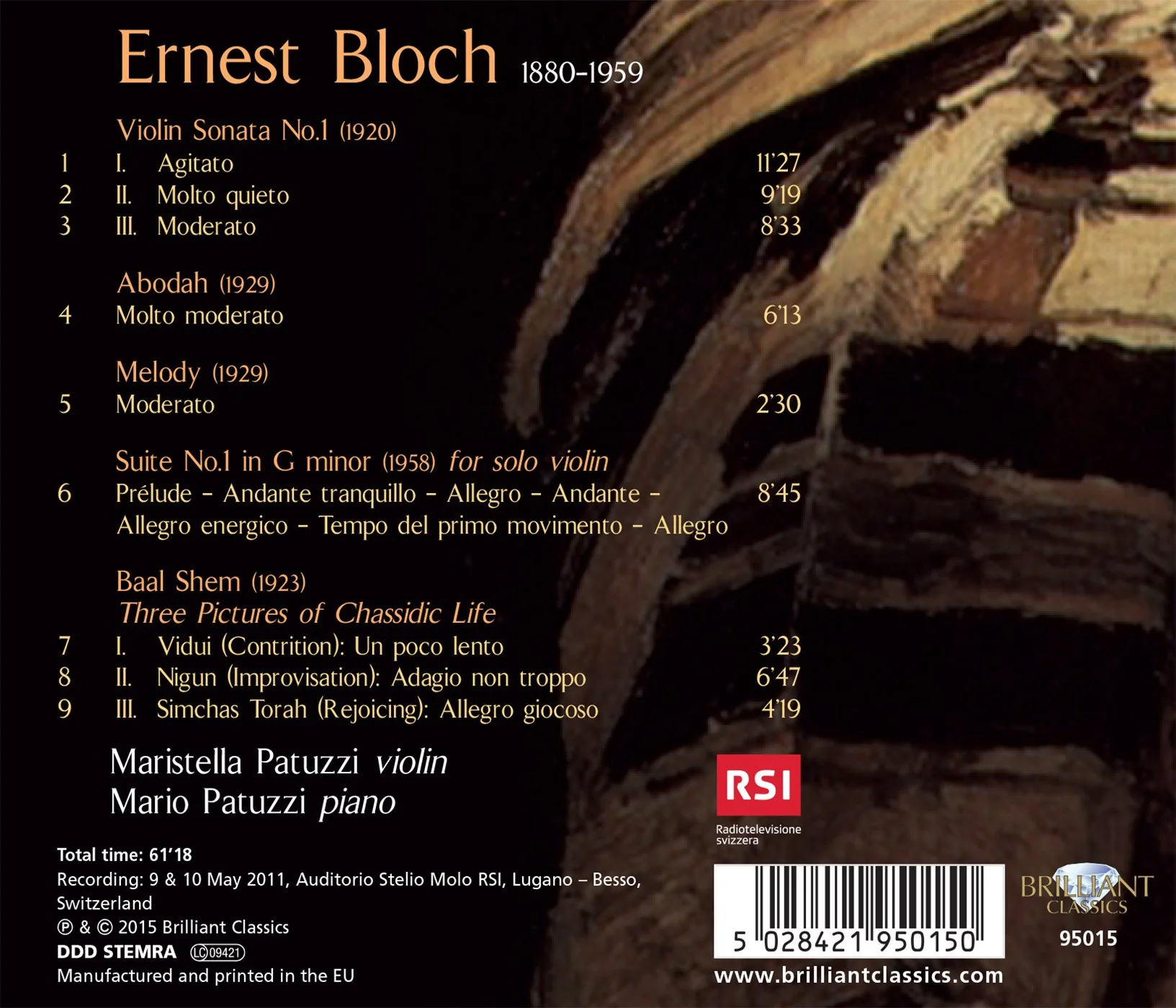 Bloch: Music for Violin and Piano / Maristella and Mario Patuzzi - Image 2