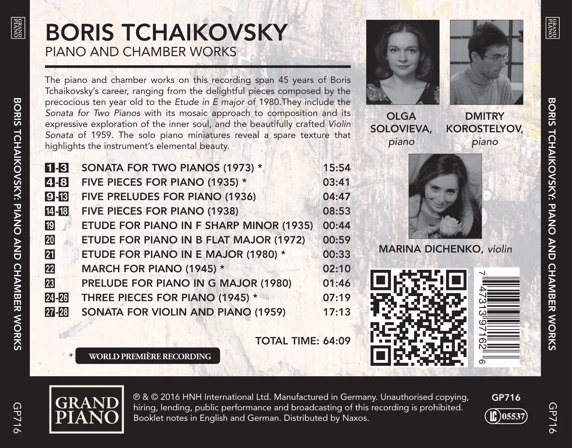 Boris Tchaikovsky: Piano & Chamber Works / Solovieva, Korostelyov, Dichenko - Image 2
