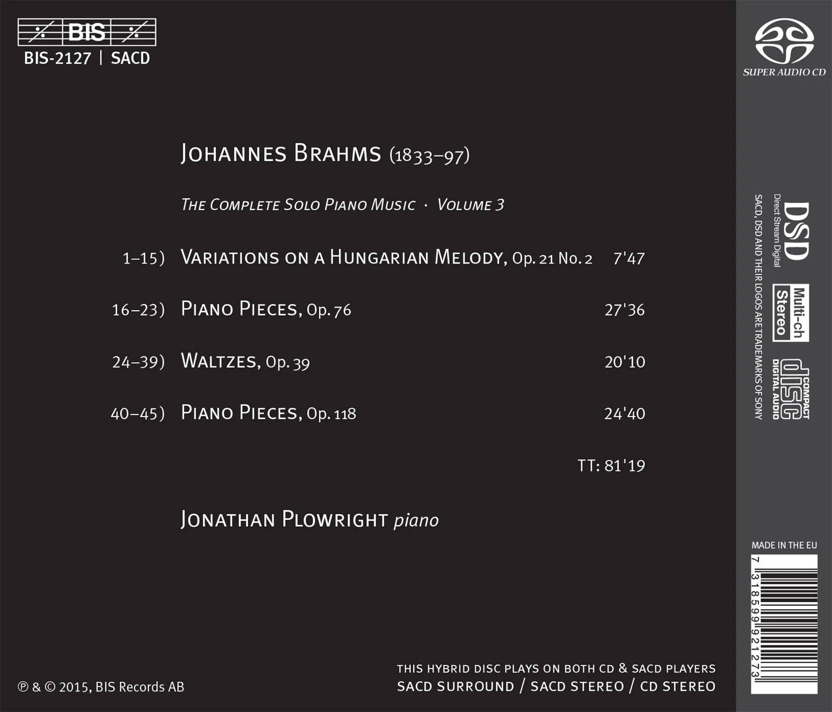 Brahms: Complete Solo Piano Music, Vol 3 / Plowright - Image 2