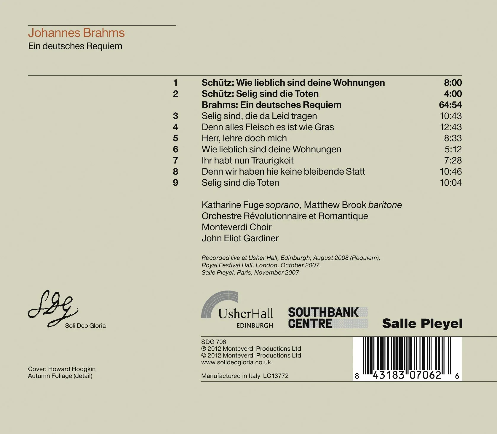 Brahms: German Requiem; Schutz / Fuge, Brook, Gardiner - Image 2
