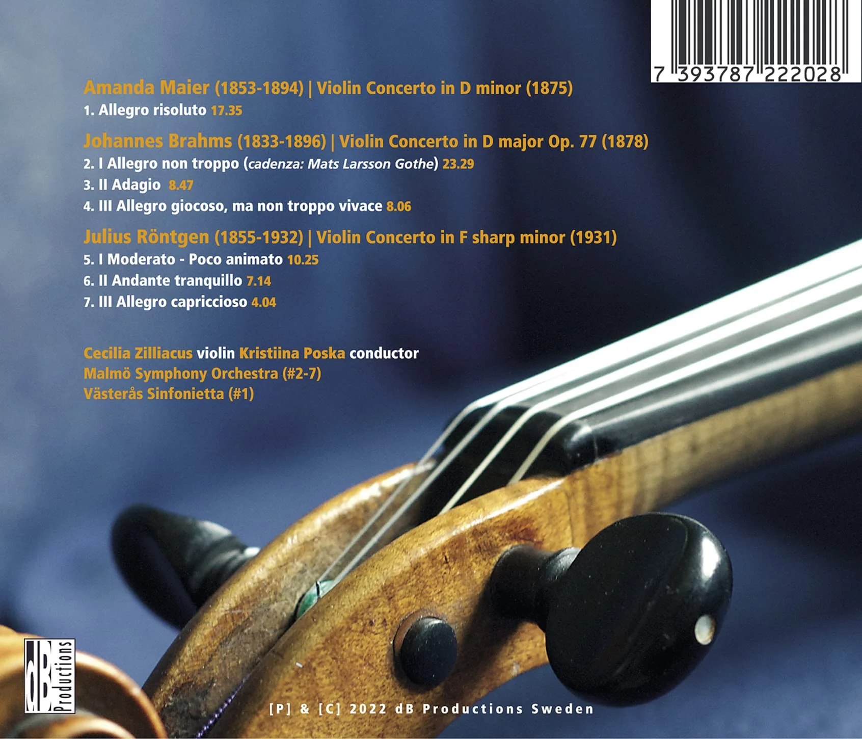 Brahms, Maier, Röntgen: Violin Concertos / Zilliacus, Poska, Västerås Sinfonietta, Malmö Symphony Orchestra - Image 2