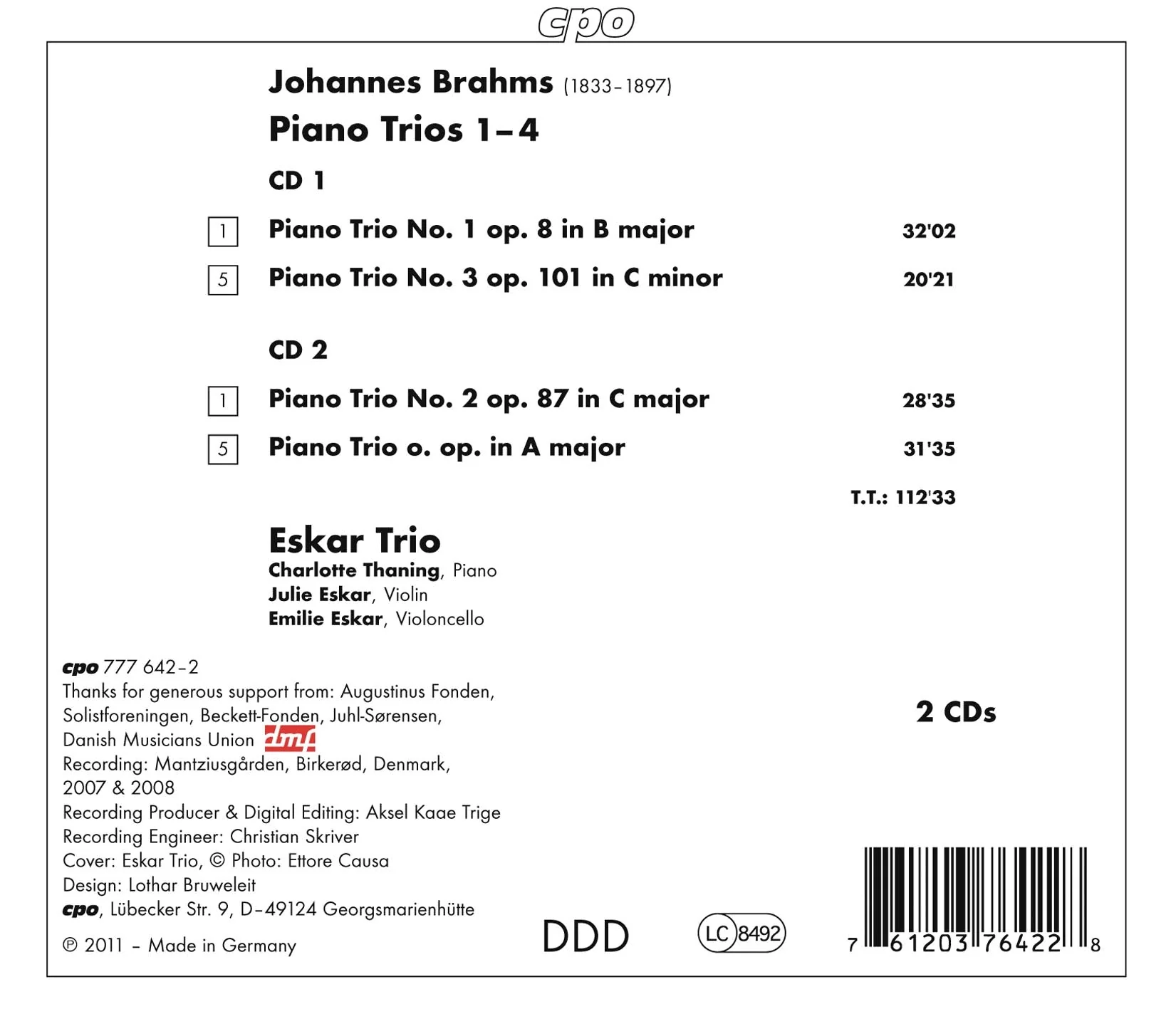 Brahms: Piano Trios / Eskar Trio - Image 2