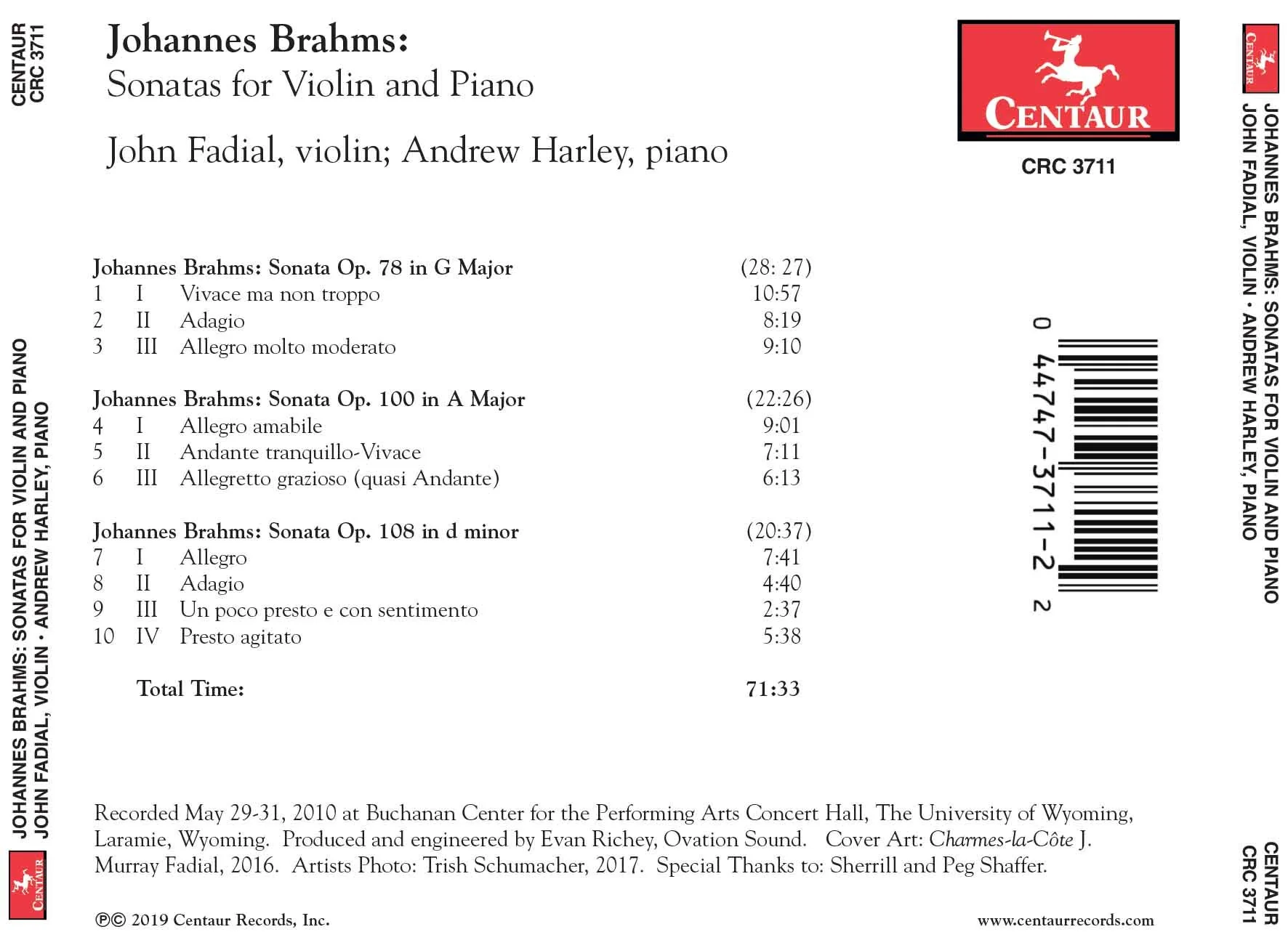Brahms: Sonatas for Violin & Piano / Fadial, Harley - Image 2