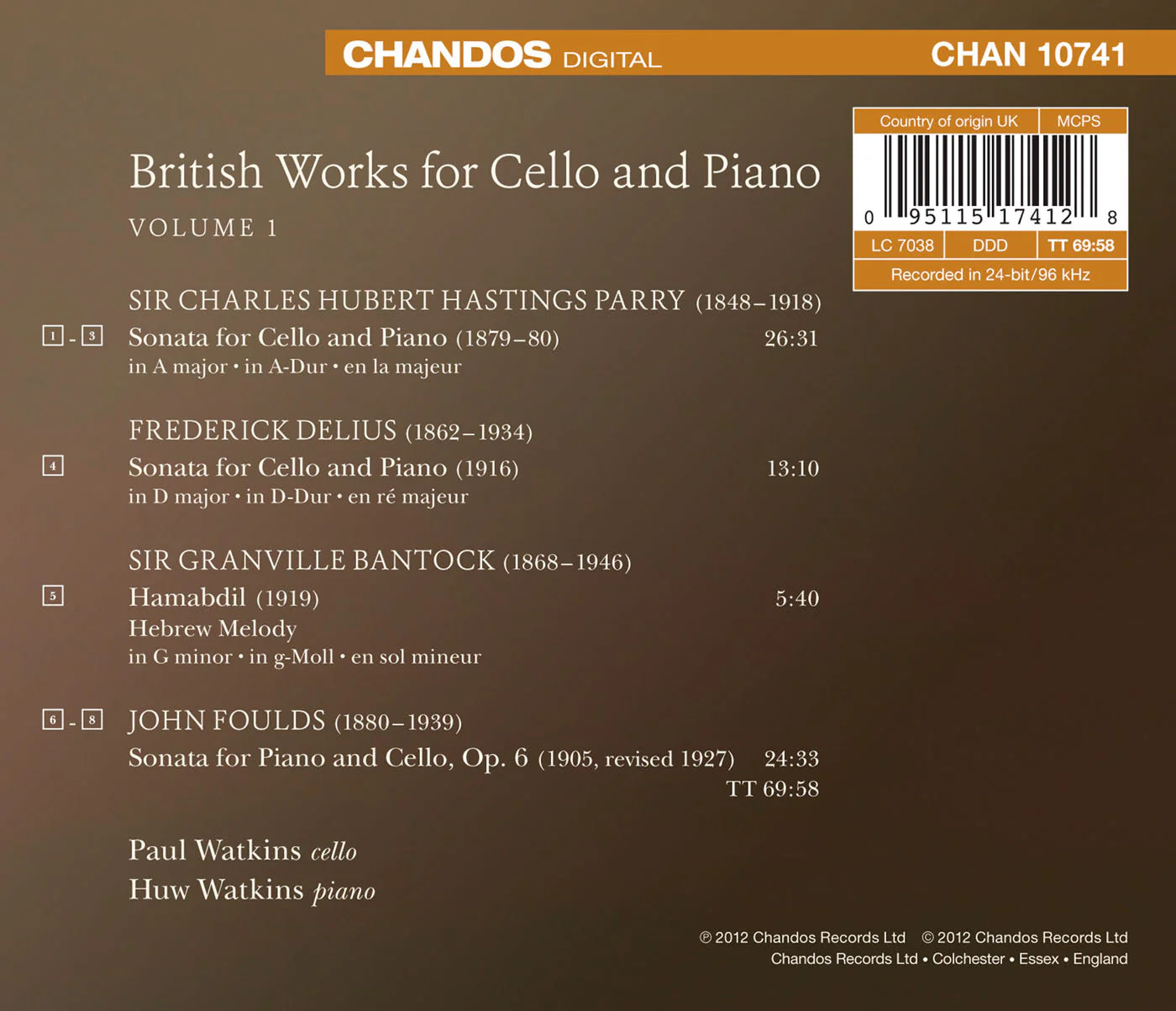 British Works For Cello & Piano, Vol. 1 - Image 2