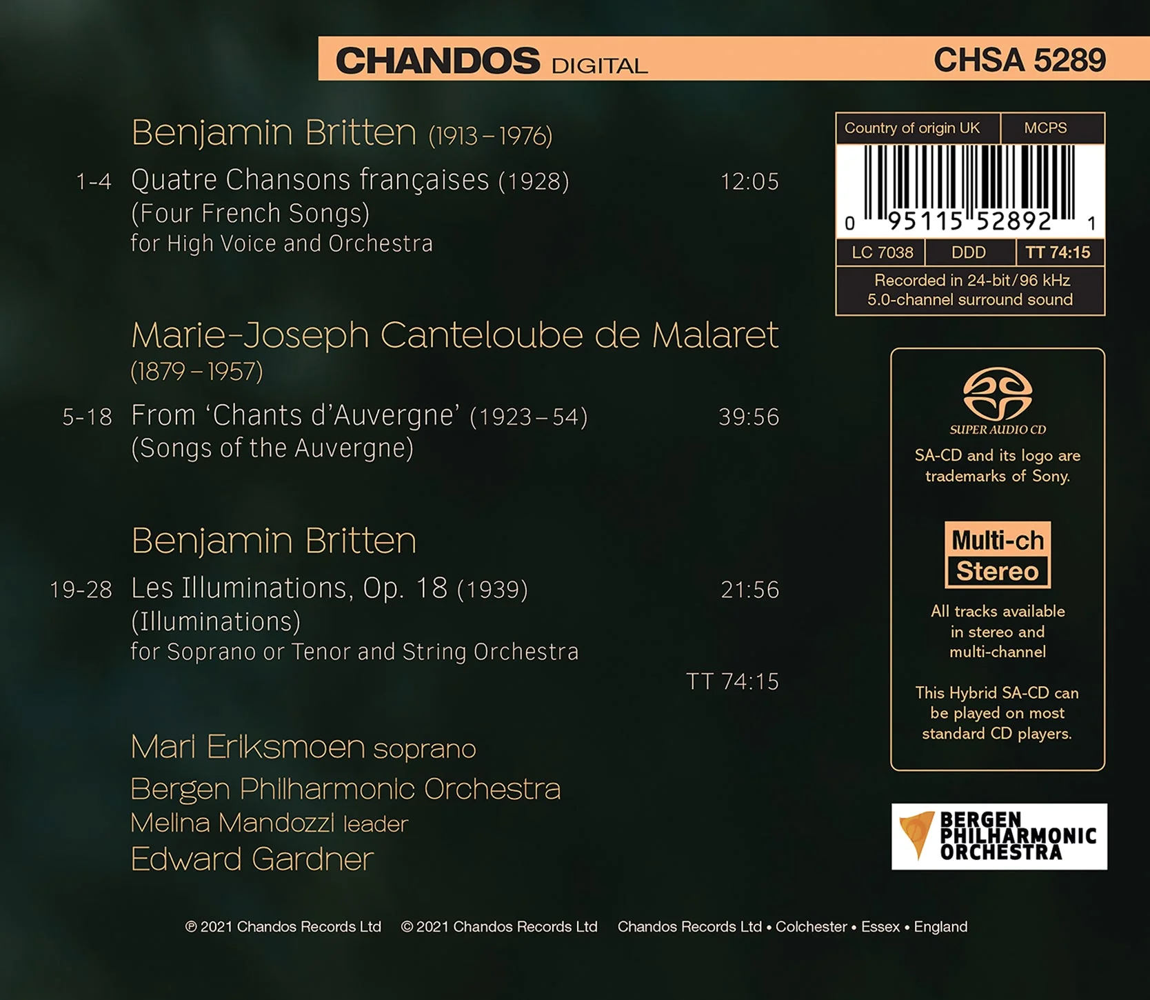 Britten, Canteloube: Vocal Works / Eriksmoen, Gardner, Bergen Philharmonic - Image 2
