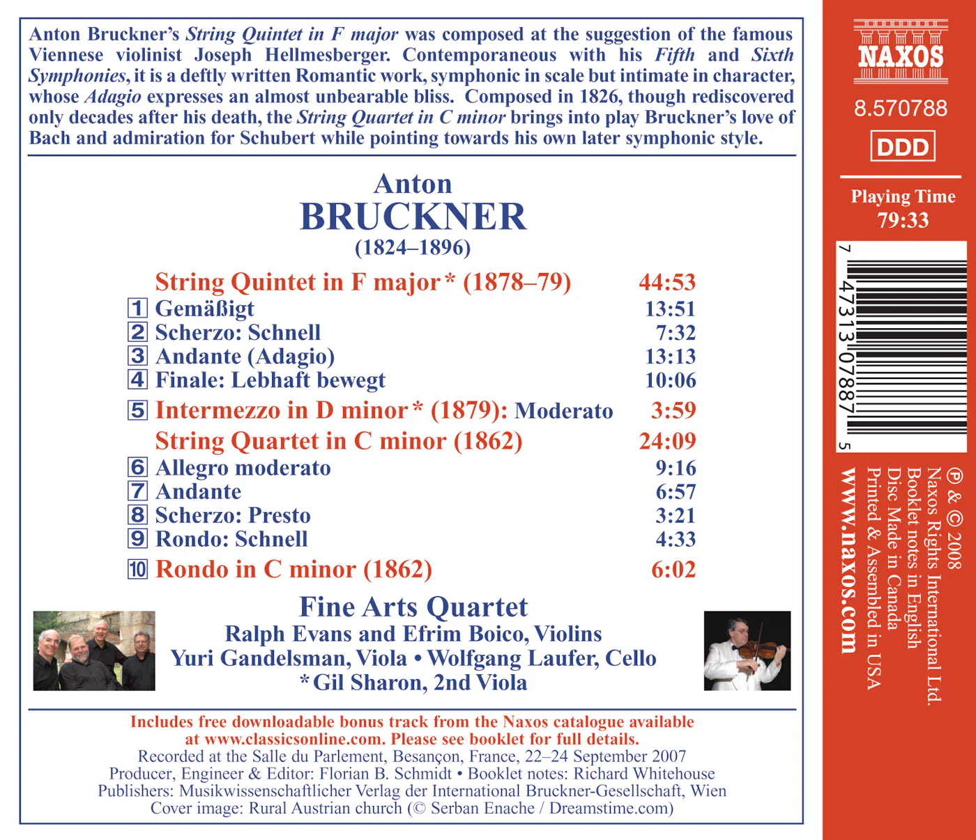 Bruckner: String Quintet, String Quartet / Fine Arts Quartet - Image 2