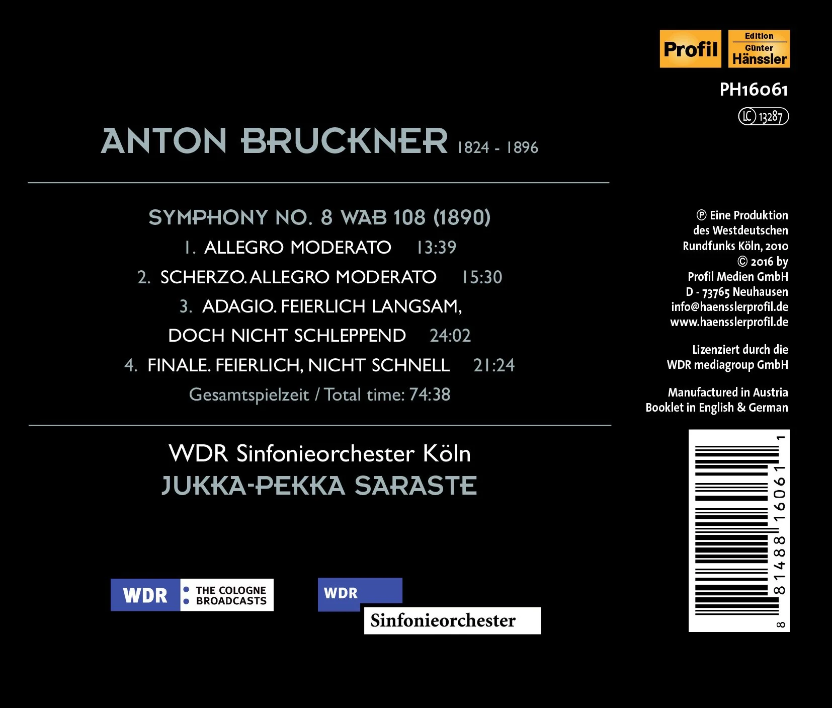 Bruckner: Symphony No. 8 / Saraste, WDR Sinfonieorchester Koln - Image 2