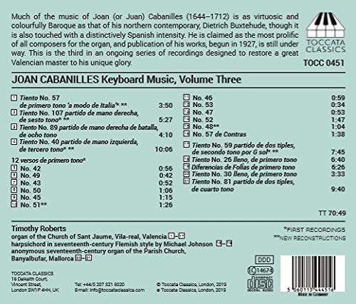 Cabanilles: Keyboard Music, Vol. 3 / Roberts - Image 2