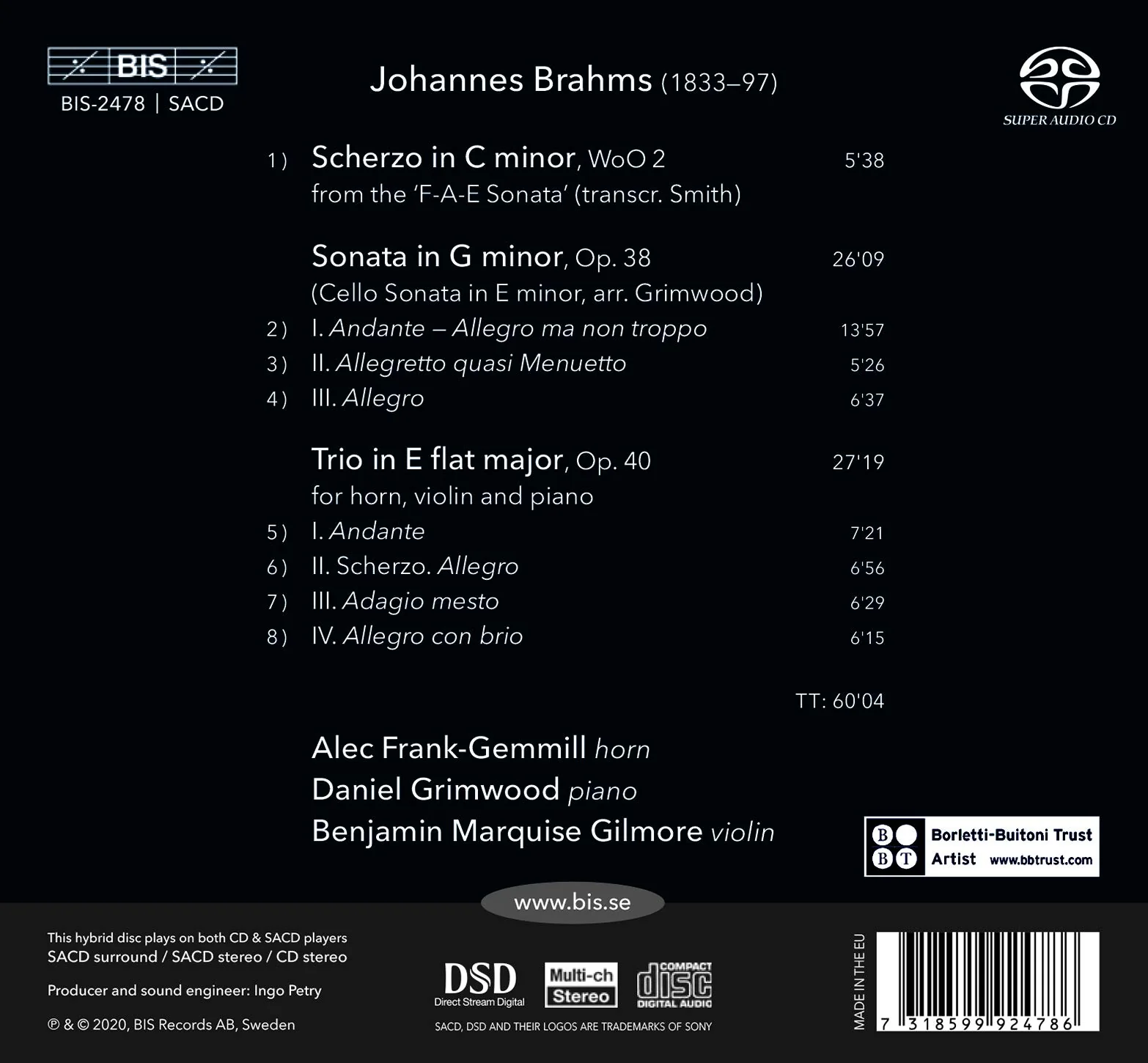 Brahms: Chamber Music with Horn / Frank-Gemmill, Grimwood - Image 2