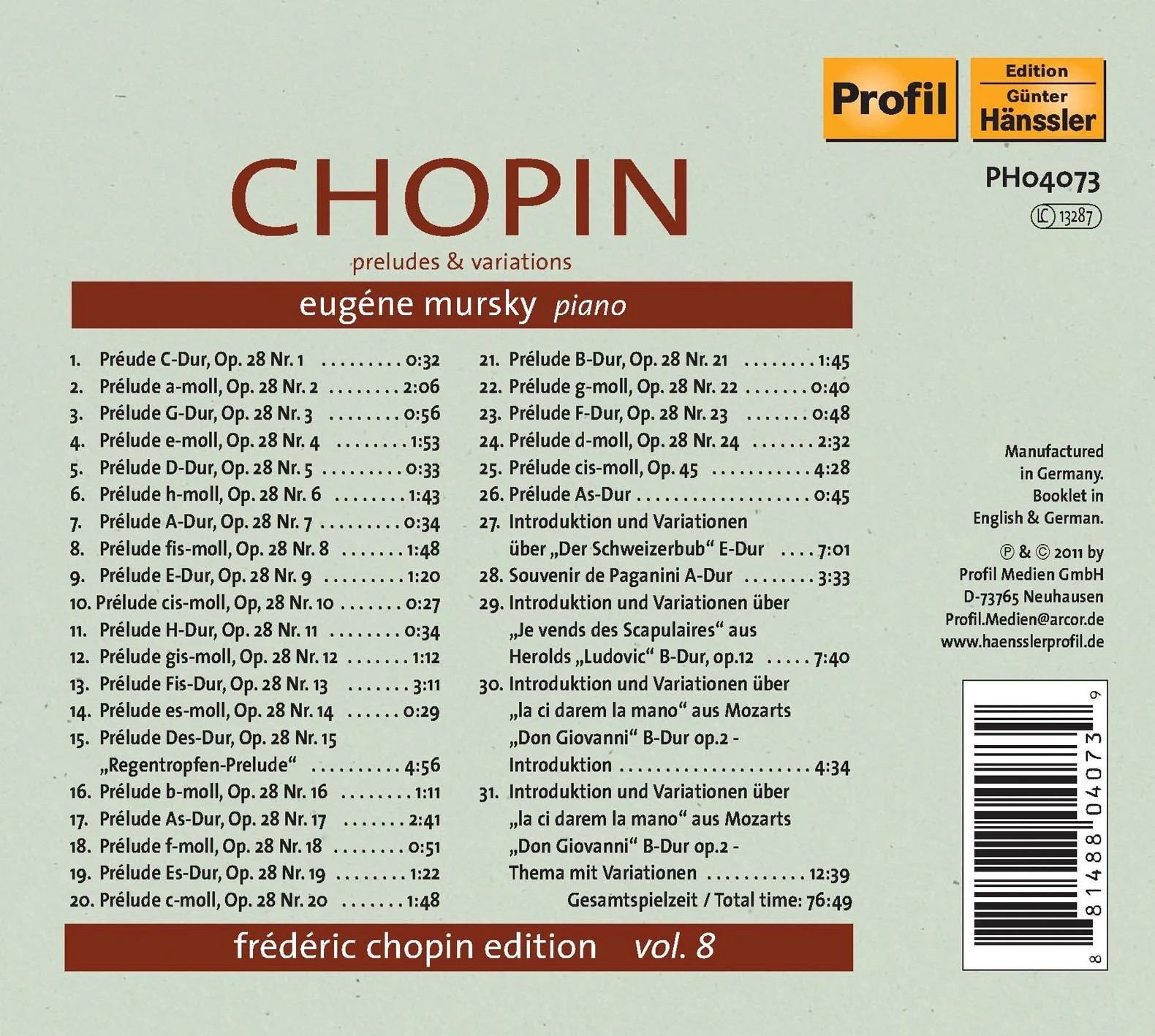 Chopin Edition Vol. 8 - Preludes & Variations - Image 2