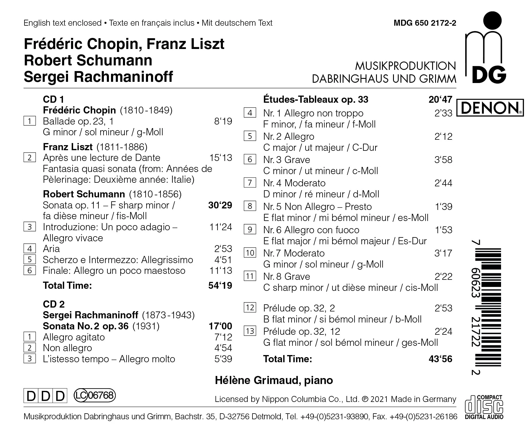Chopin, Liszt, Schumann & Rachmaninoff: Early Recordings 3 / Grimaud - Image 2