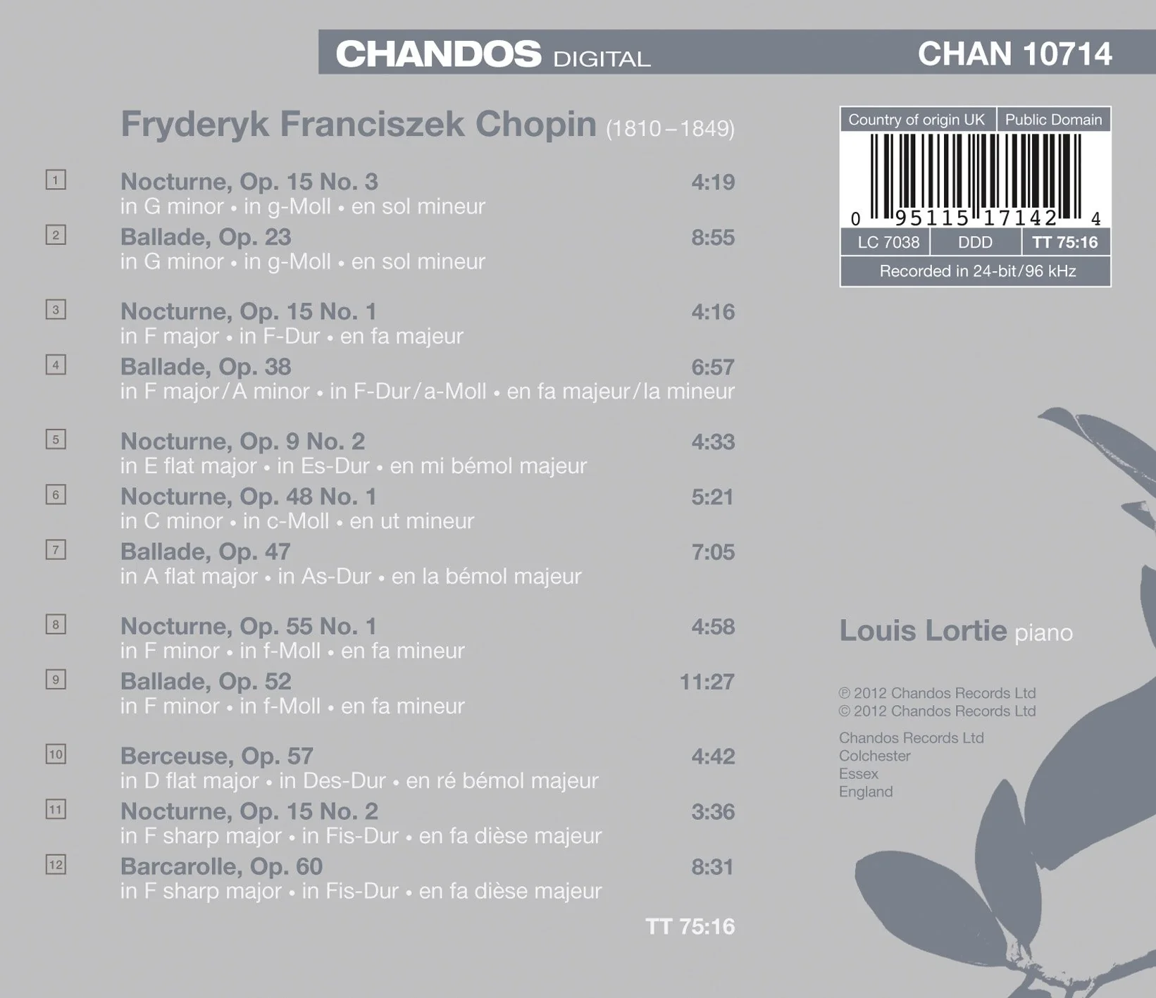 Chopin: Piano Works, Vol. 2 / Lortie - Image 2