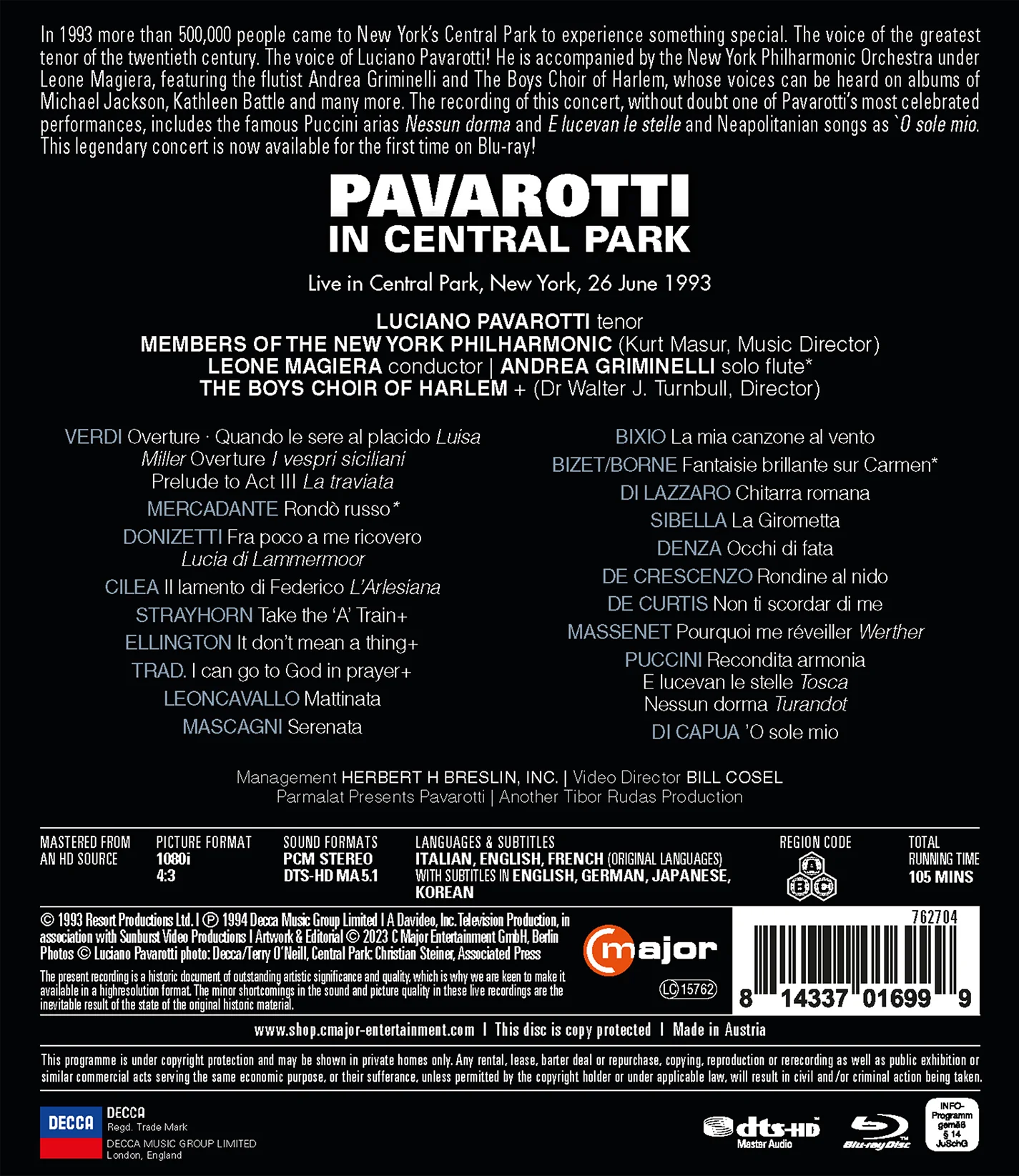 Pavarotti in Central Park [Blu-ray] - Image 2