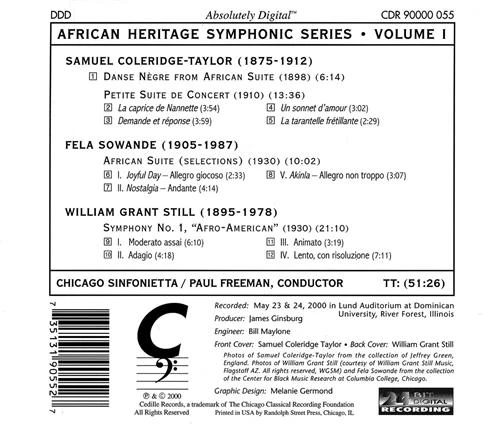 African Heritage Symphonic Series Vol 1 - Coleridge-Taylor, Still, Sowande / Freeman - Image 2