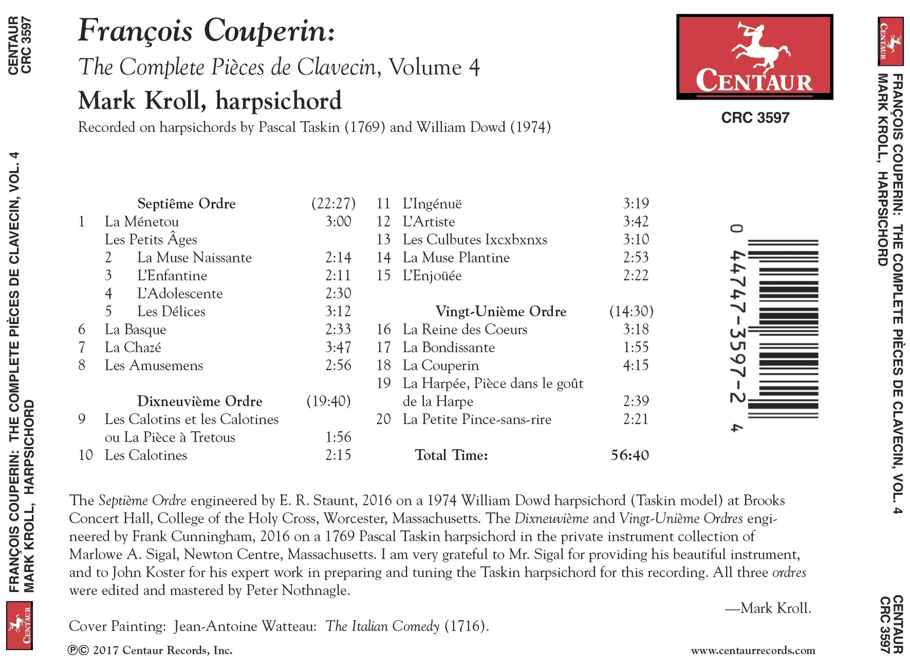 Couperin: The Complete Pieces de Clavecin, Vol. 4 / Kroll - Image 2