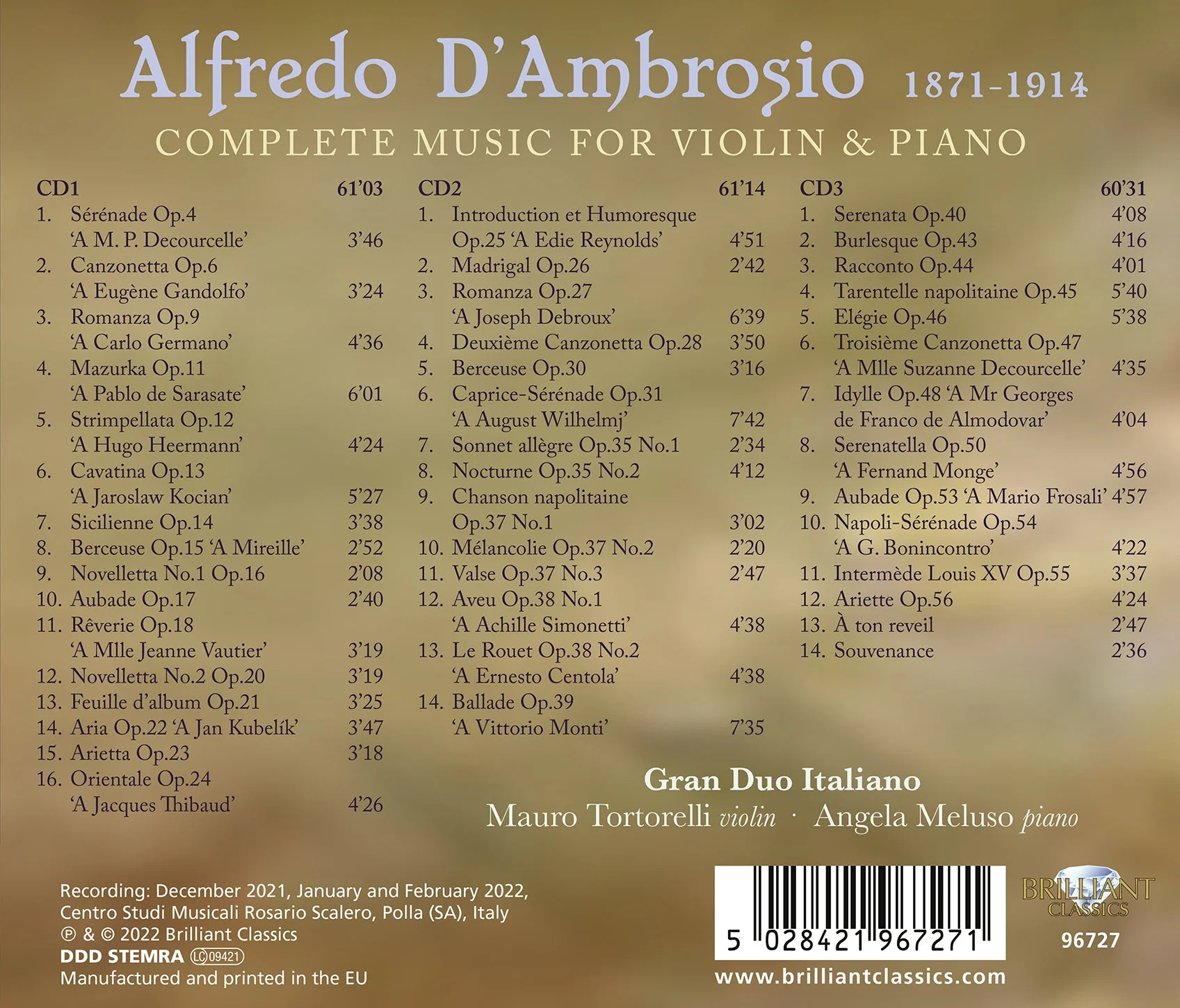 D'Ambrosio: Complete Music for Violin & Piano - Image 2