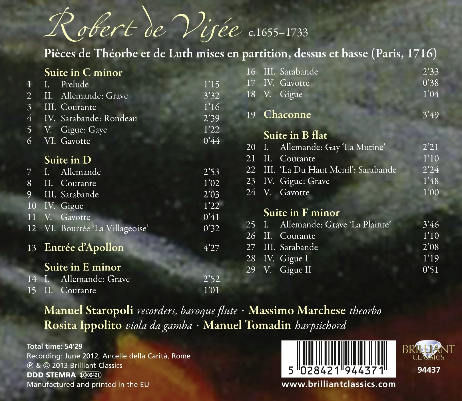 De Visee: La Musique De La Chambre Du Roy Vol 2 / Marchese, Ippolito, Tomadin, Staropoli - Image 2